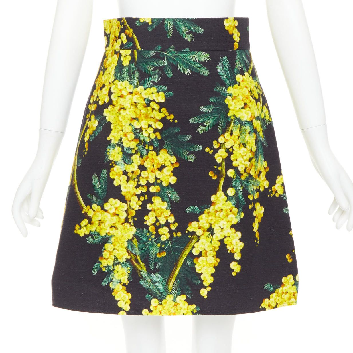 Dolce & Gabbana DOLCE GABBANA yellow black cotton floral print textured A-line skirt IT40 S Size 27" / US 4 / IT 40 - 1 Thumbnail