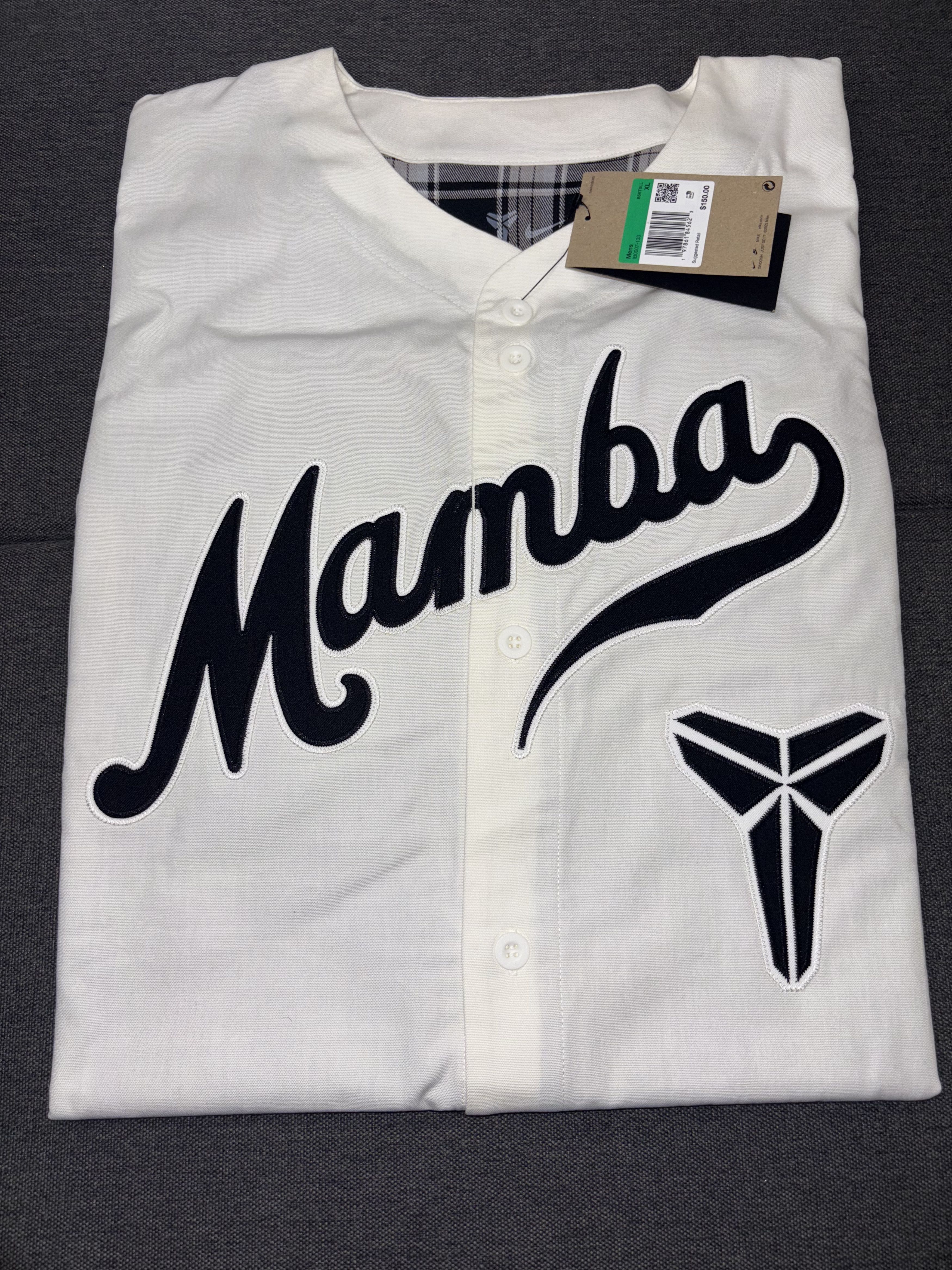 Nike Kobe Bryant Mamba Baseball Jersey White XL IB0007-133