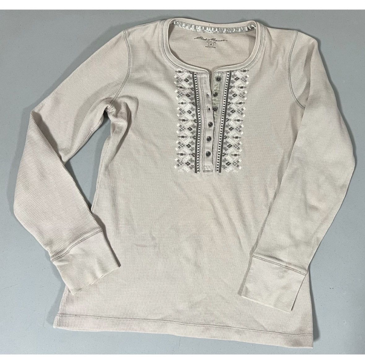 Eddie Bauer Eddie Bauer Beige Boho Bohemian Henley Shirt Top Blouse XS ✨ Size US XS / EU 42 / 0 - 2 Thumbnail
