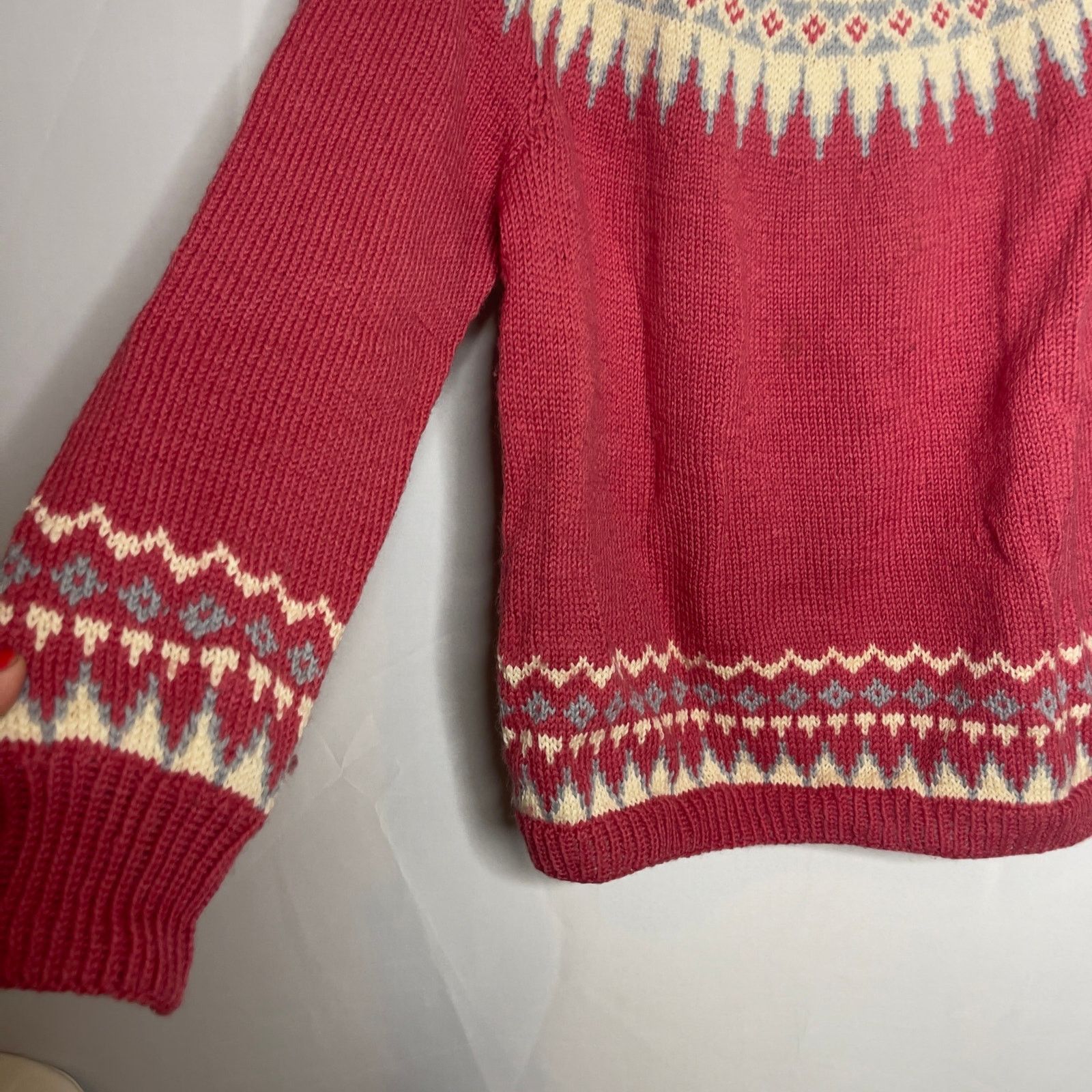 Vintage Vintage Handknitt Pink Fair Isle Nordic Sweater 100% Wool Size S / US 4 / IT 40 - 6 Thumbnail