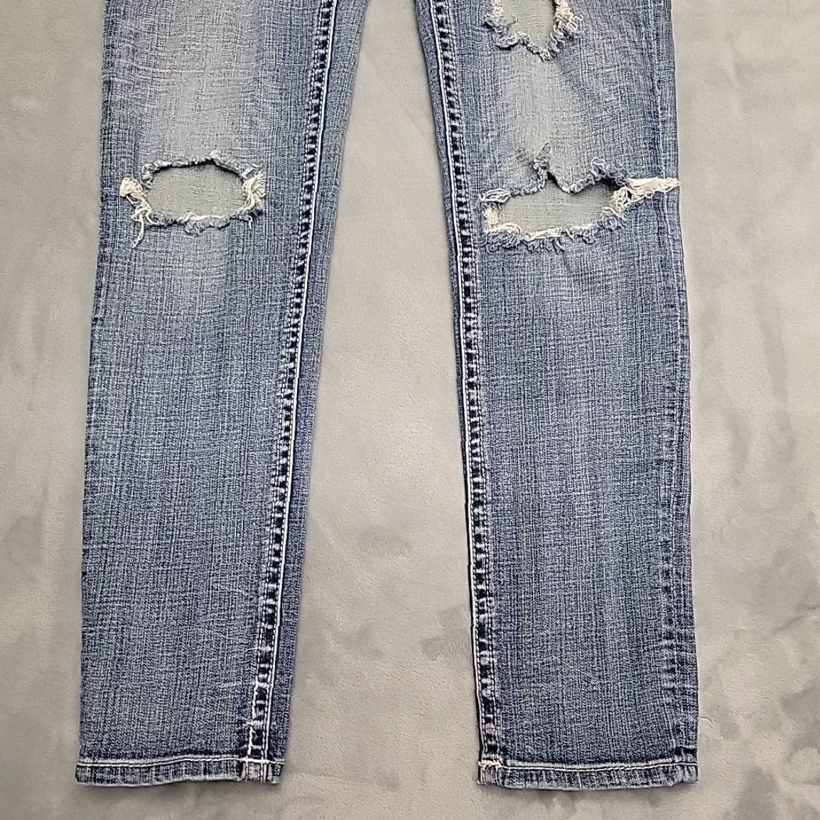 Denime Rock & Roll Cowgirl Jeans Womens 29x32 Faded Distressed Denim Mid Rise Skinny Jeans 90s Western USA Mens Womens Boys Girls Size 29" - 2 Thumbnail