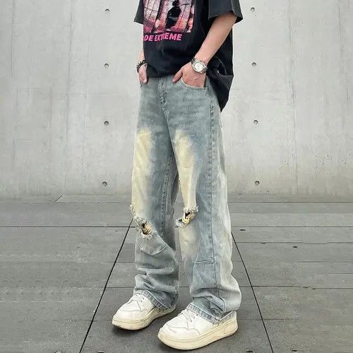 Japanese Brand Streetwear Ripped Baggy Jeans Men Size US 33 - 1 Thumbnail