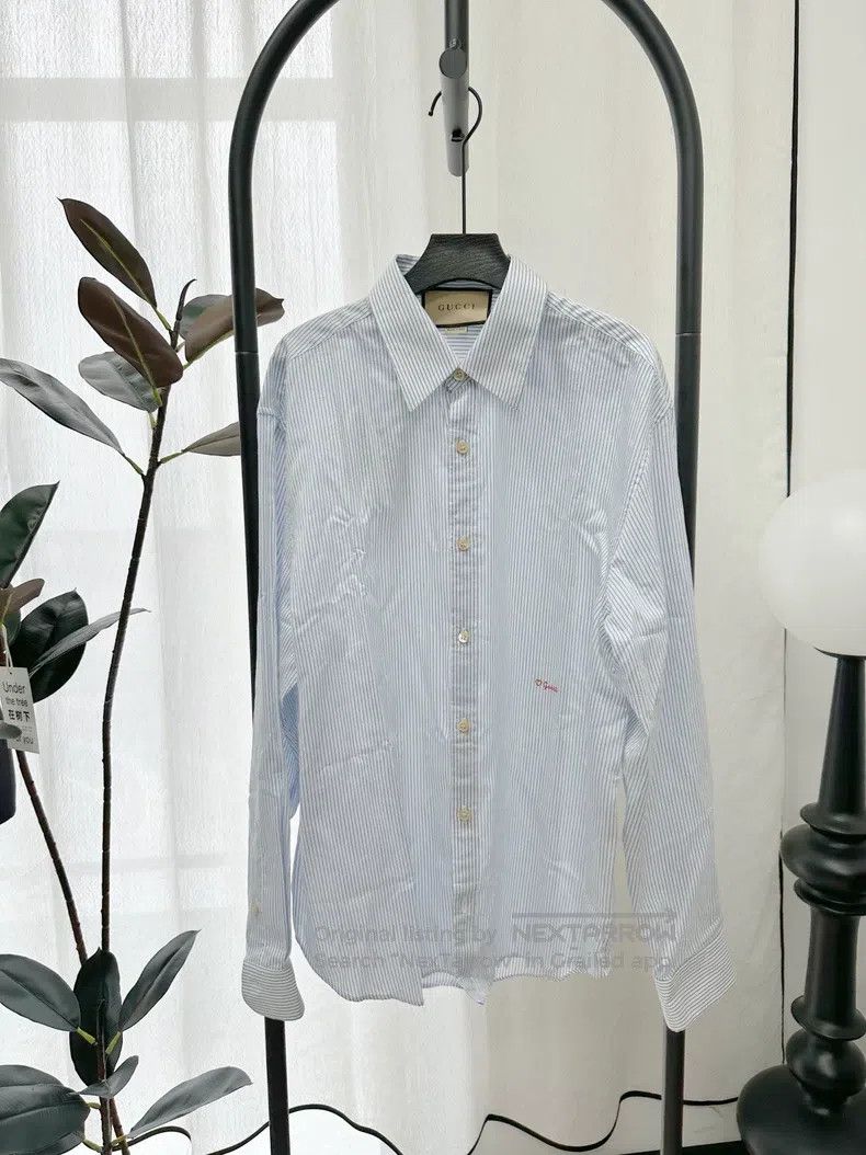 Gucci Gucci Size15++ Blue striped shirt Size US XXS / EU 40 - 1 Thumbnail