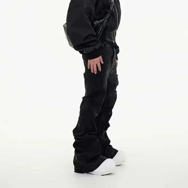 Japanese Brand Coated Brushed Waxed Y2K Micro Flare Jeans Black Size US 32 / EU 48 - 3 Thumbnail