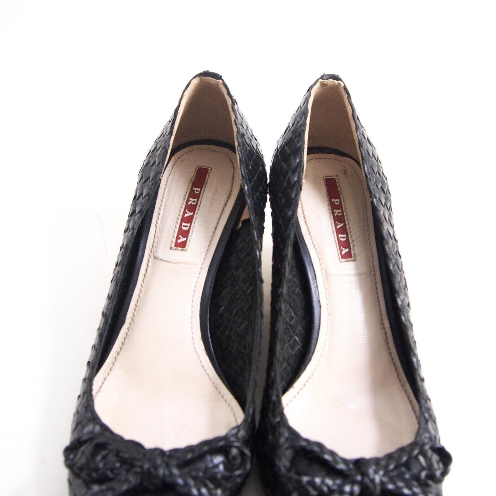 Prada Prada Wedge Pumps Heels Black Braided Leather US 6 EU 36 Size US 6 / IT 36 - 5 Thumbnail