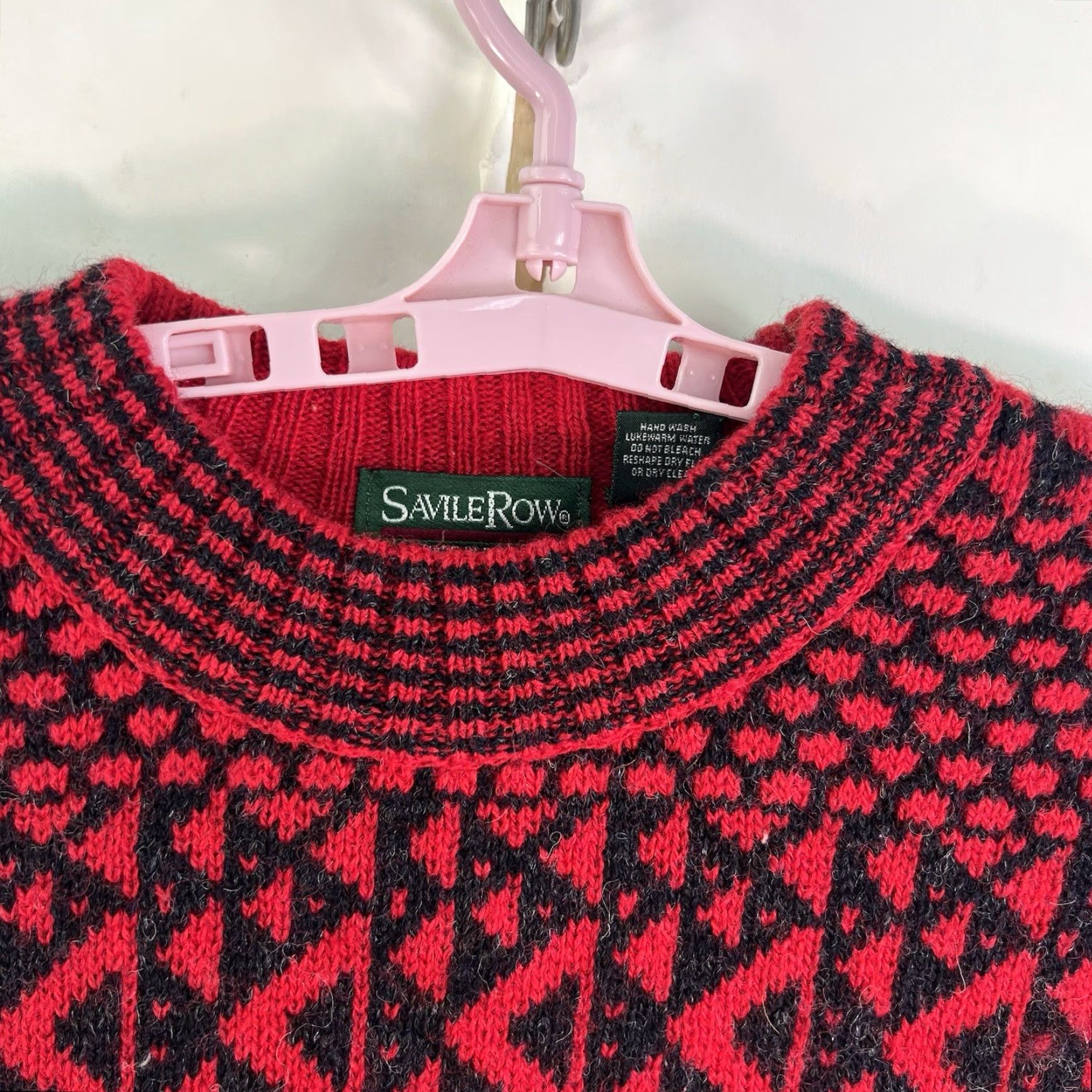 Vintage VINTAGE Savile Row Wool Sweater Men XL Crew Neck Geometric Pattern Red 80s 90s Classic Size US XL / EU 56 / 4 - 3 Thumbnail