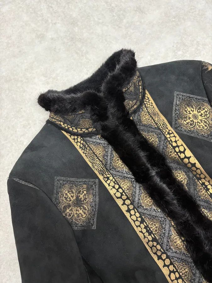 Roberto Cavalli 2000s Roberto Cavalli Black & Golden Royal Shearling Jacket Size M / US 6-8 / IT 42-44 - 8 Thumbnail