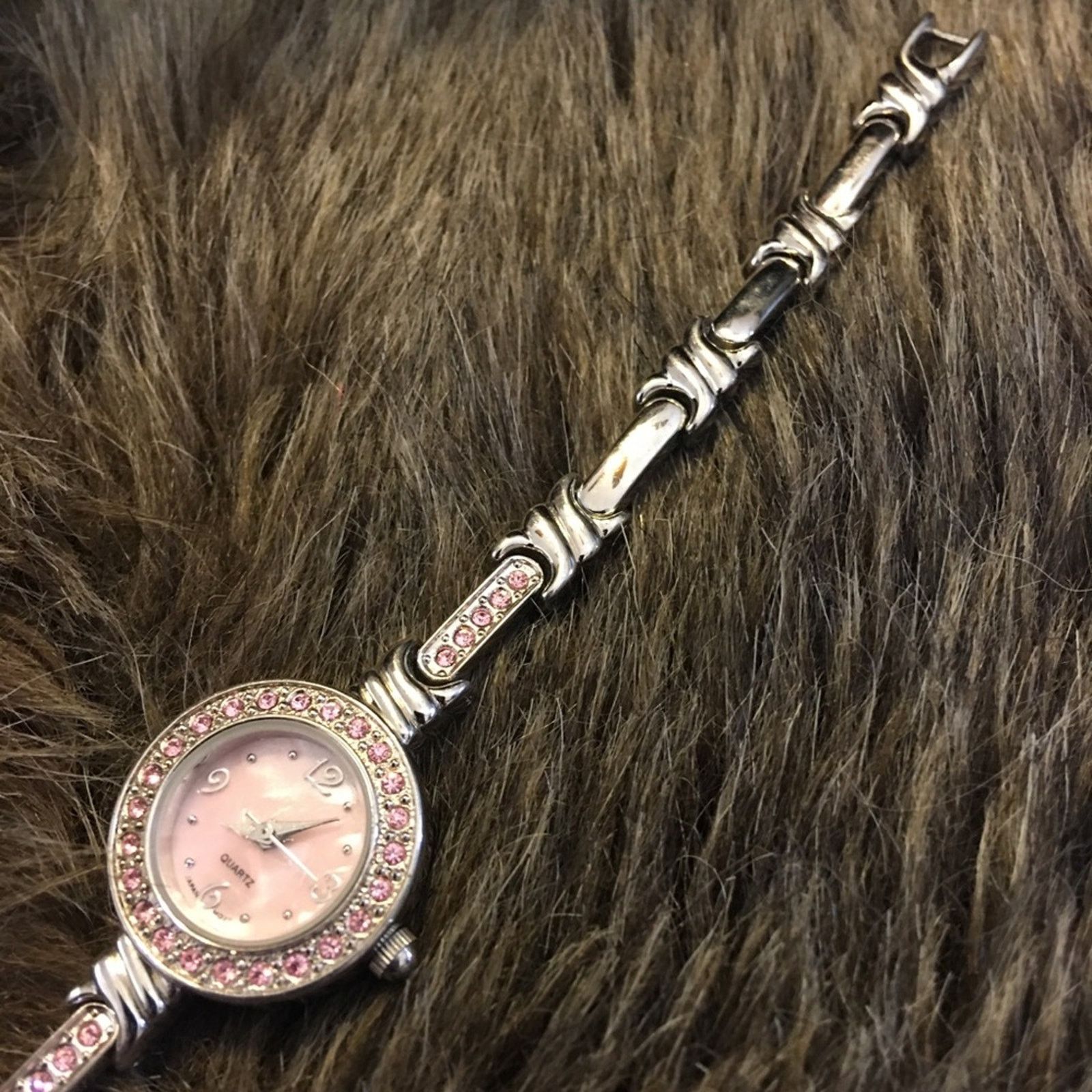 Jewelry Ladies shiny silver tone pink rhinestone watch Size ONE SIZE - 7 Thumbnail
