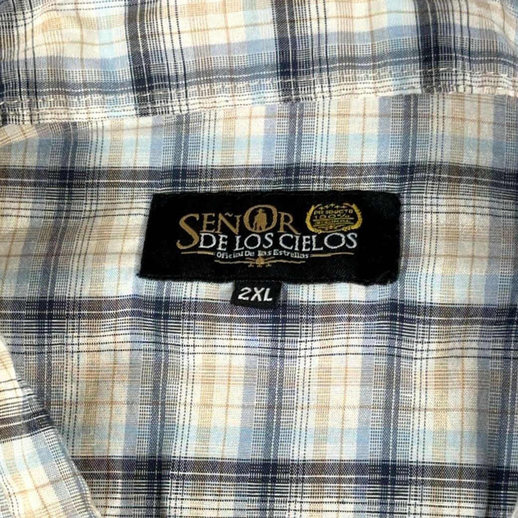 Vintage VINTAGE Senor De Los Cielos Western Shirt White Blue Plaid Adult LARGE Men Cotton Blend Button-Up with Pockets Cowboy Neckline Collared Snap Size US L / EU 52-54 / 3 - 5 Thumbnail