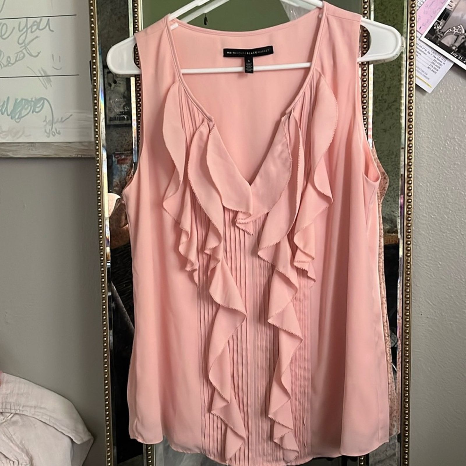 White House Black Market White House Black Market Pink Ruffled Tank Top Blouse Size S / US 4 / IT 40 - 1 Thumbnail
