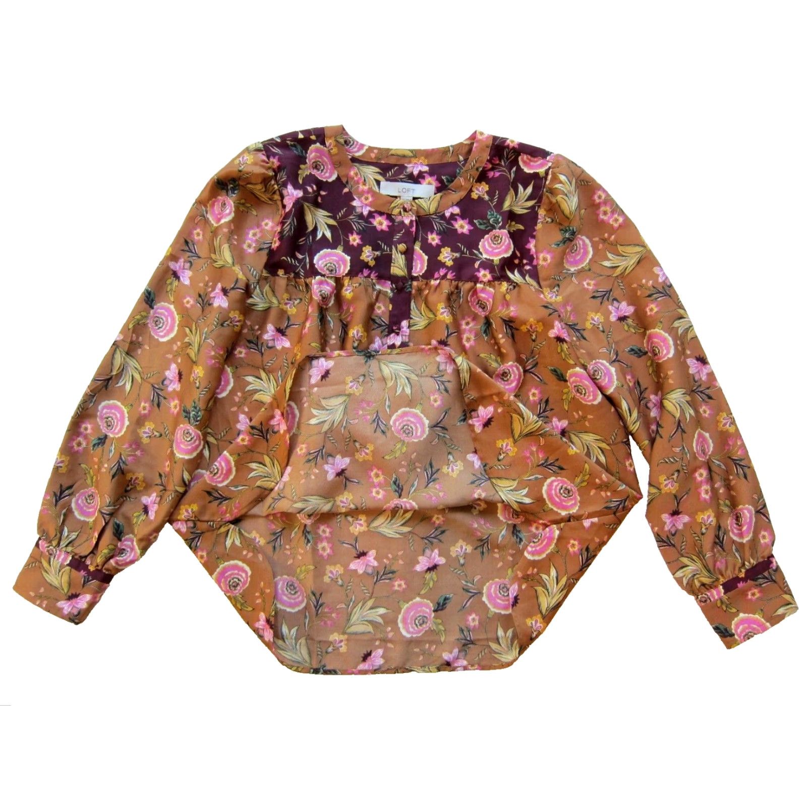 Ann Taylor Ann Taylor Loft Blouse Shirt Womens Floral Long Sleeve Yellow Medium Pullover Knit Casual Dressy Tunic Size M / US 6-8 / IT 42-44 - 5 Thumbnail