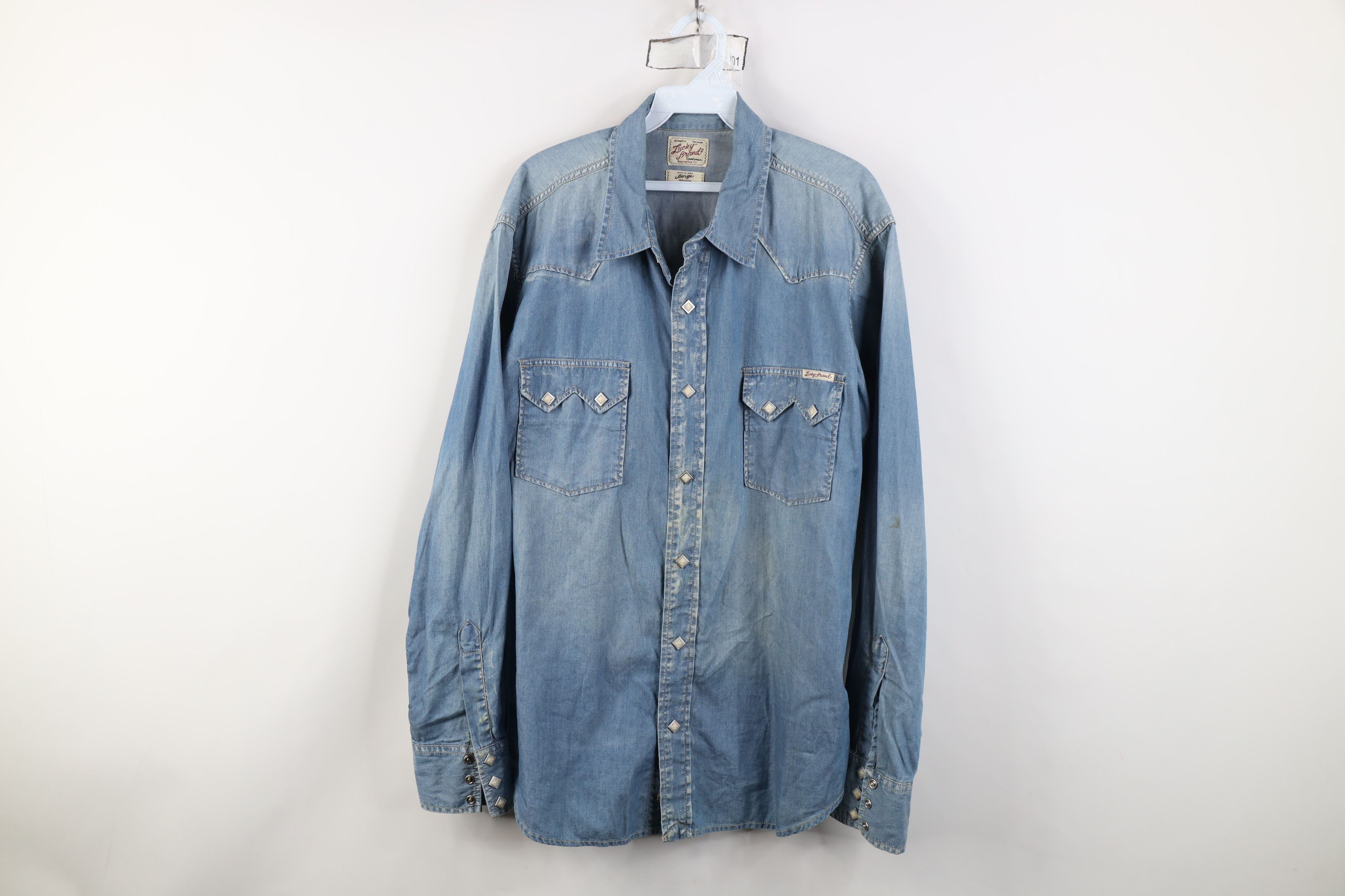 Lucky Brand Vintage Lucky Brand Western Rodeo Denim Snap Button Shirt Size US L / EU 52-54 / 3 - 1 Thumbnail