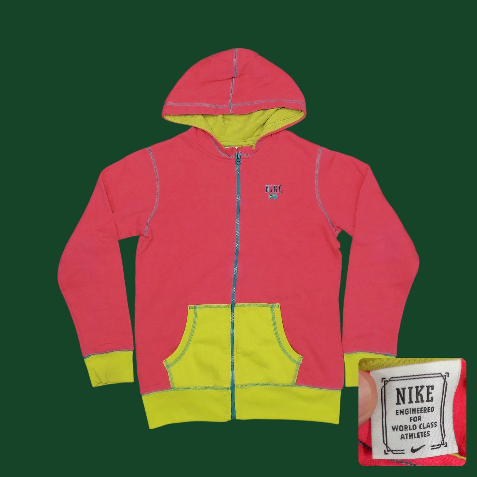 Nike Nike Late 2000s Y2K Neon Colorblock Spellout Hoodie Size S / US 4 / IT 40 - 1 Thumbnail