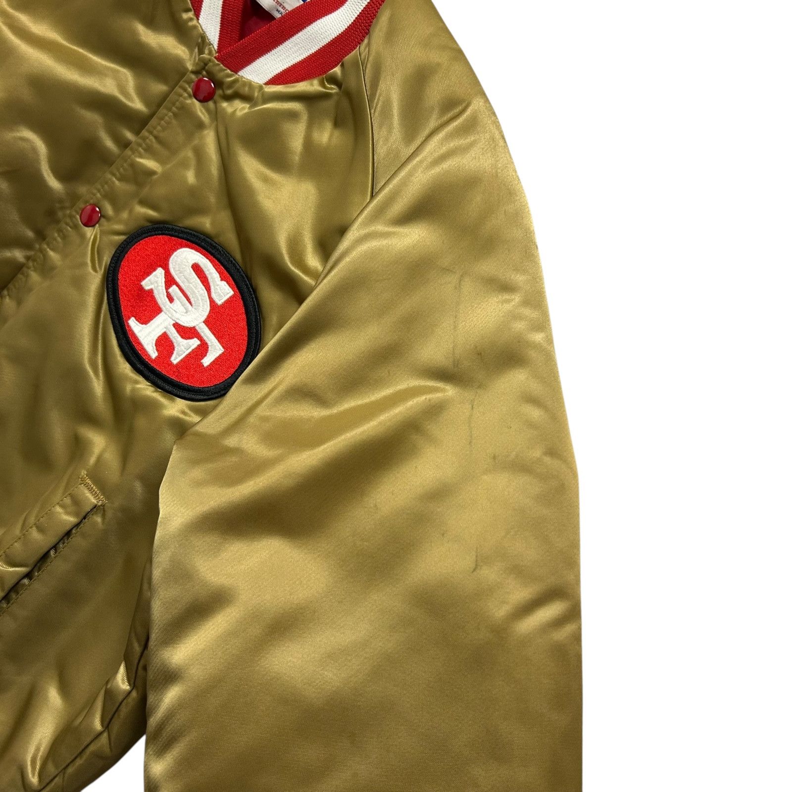 NFL VTG 90s SF 49ERS CHALK LINE SATIN JACKET SPELL OUT Size US L / EU 52-54 / 3 - 10 Thumbnail