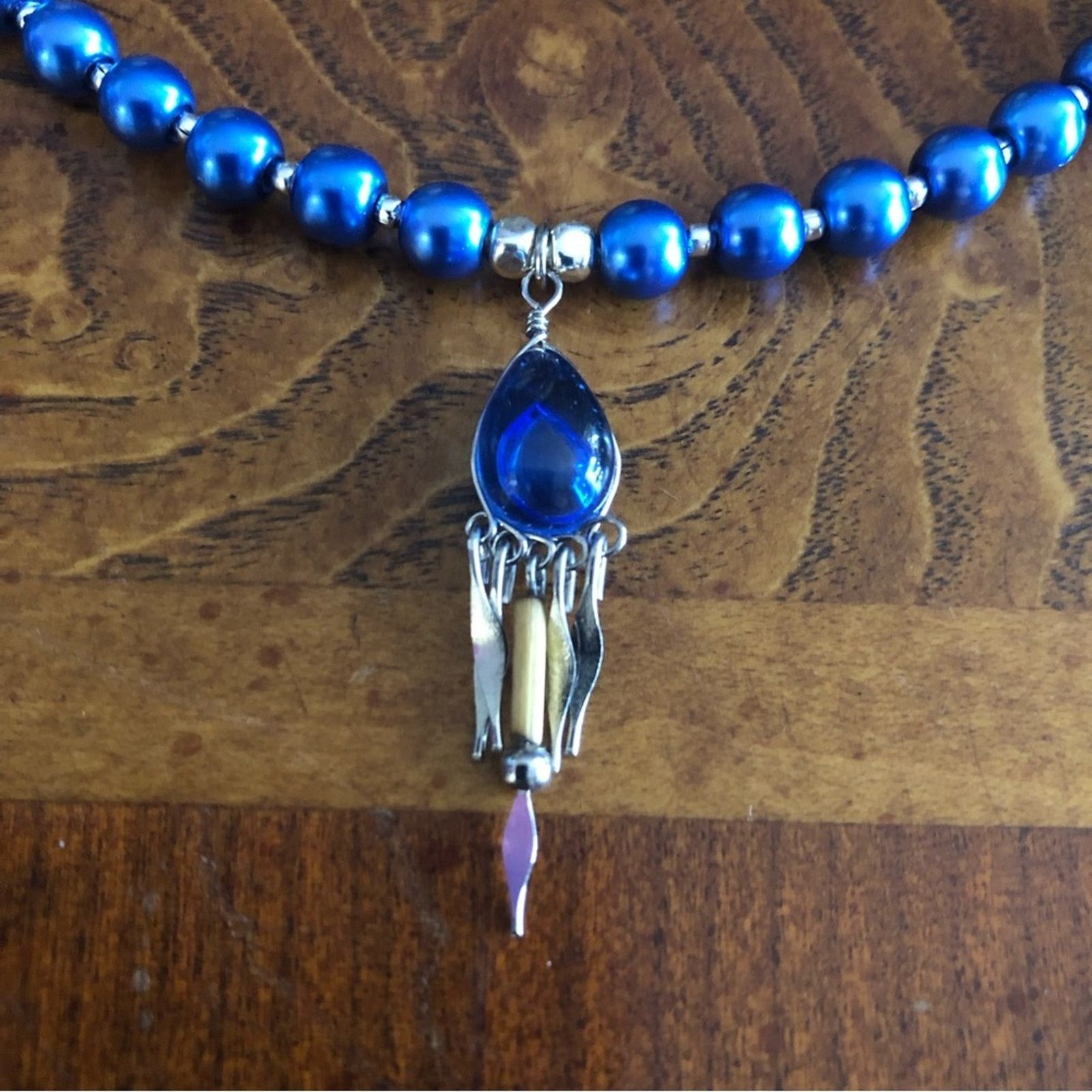 Handmade Handcrafted repurpose teardrop glass fringe Pearl necklace Size ONE SIZE - 10 Thumbnail