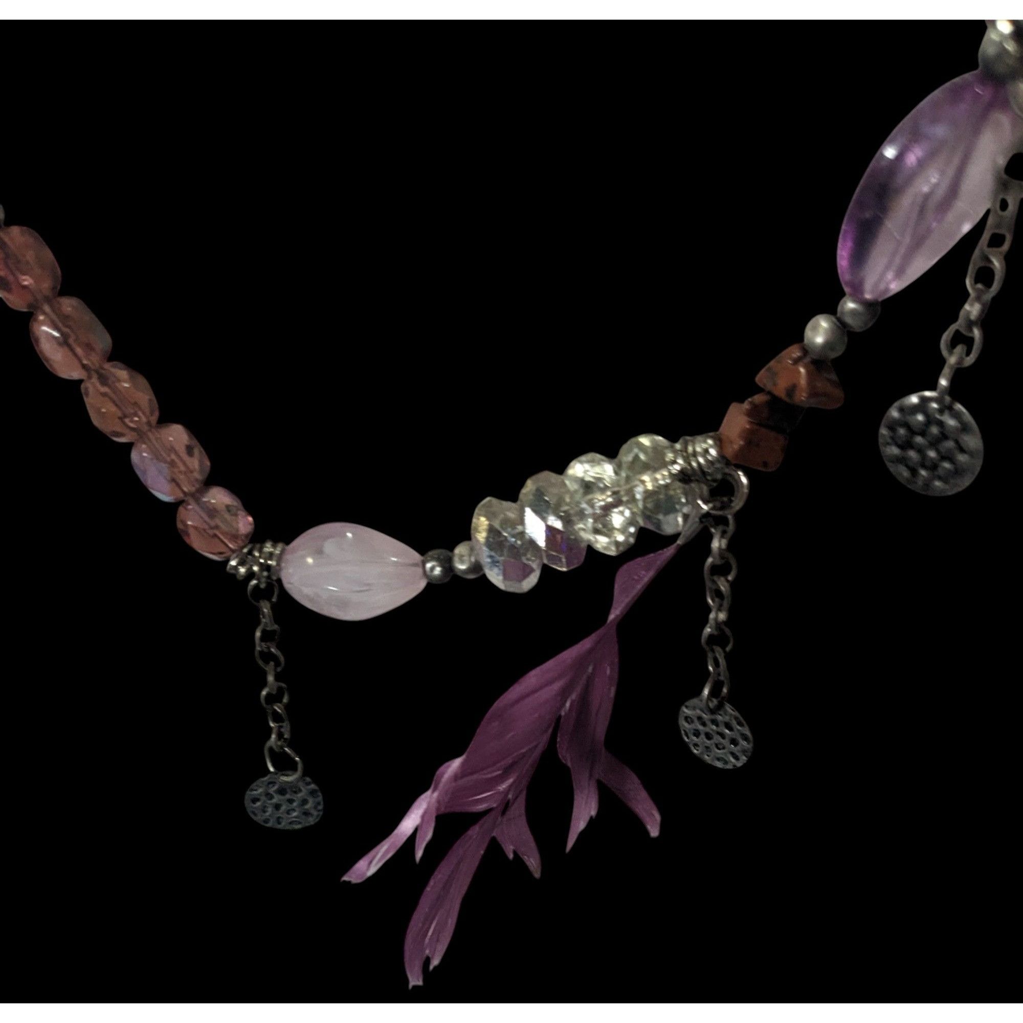 Other Bohemian Purple And Silver Tone Charm And Feather Beaded Nec Size ONE SIZE - 4 Thumbnail
