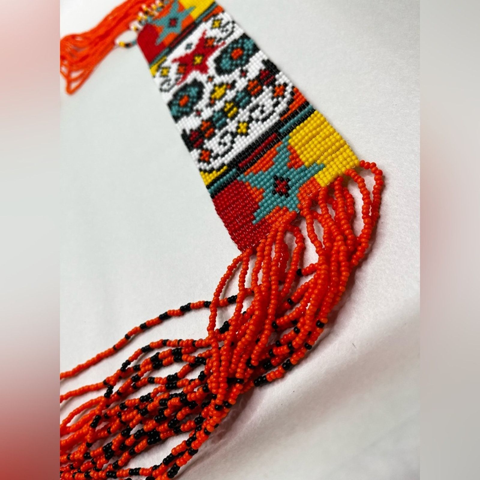 Handmade Groovy Retro Artisan Candy Skull Neon Orange beaded necklace Size ONE SIZE - 4 Thumbnail