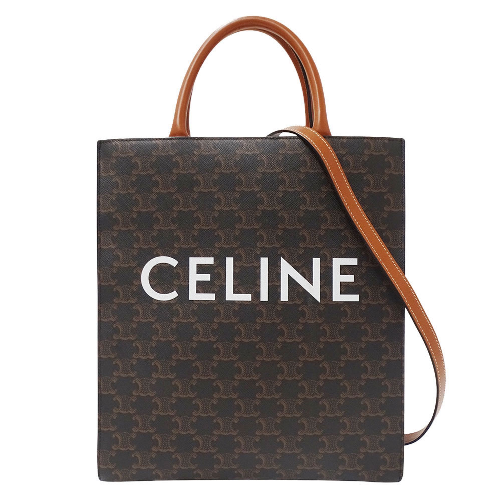 Celine Women's Handbag Shoulder Bag 2Way Triomphe Canvas Vertical Cabas Small Dark Brown 191542 Size