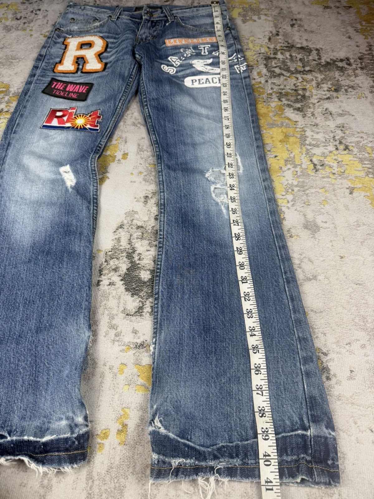 Tornado Mart 90s Flared Riot Poem Distressed Patches Pants Size US 31 - 10 Thumbnail
