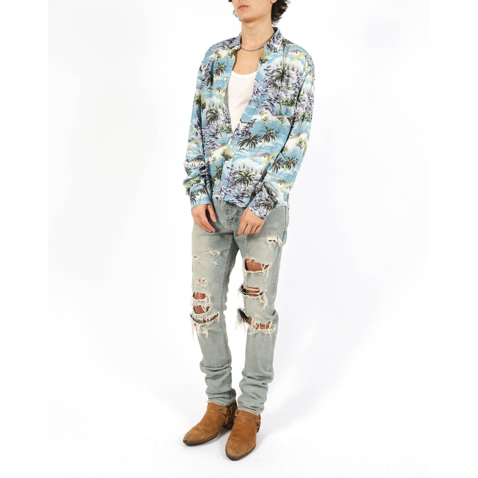 Saint Laurent Paris SS16 Raw Hem Hawai Shirt in Printed Viscose Size US M / EU 48-50 / 2 - 2 Thumbnail