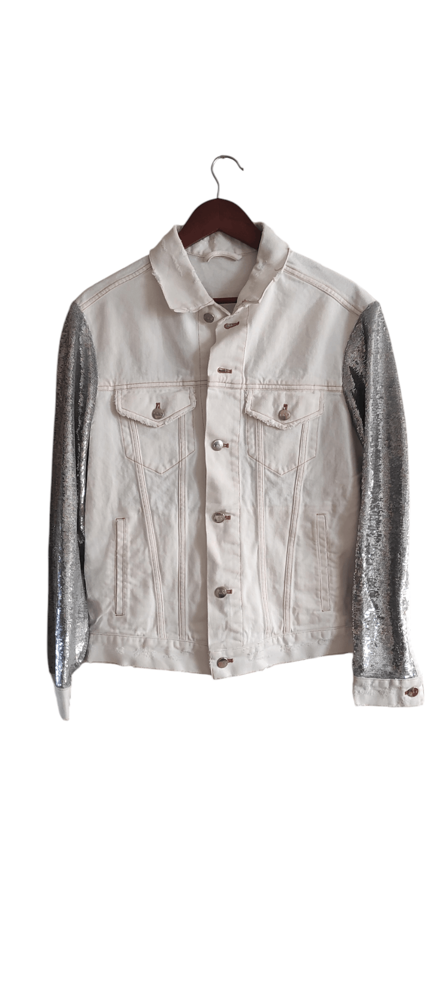 Iro Iro "Nanopo" frayed Denim Jacket Sequined Sleeves and Back. Size M / US 6-8 / IT 42-44 - 6 Thumbnail
