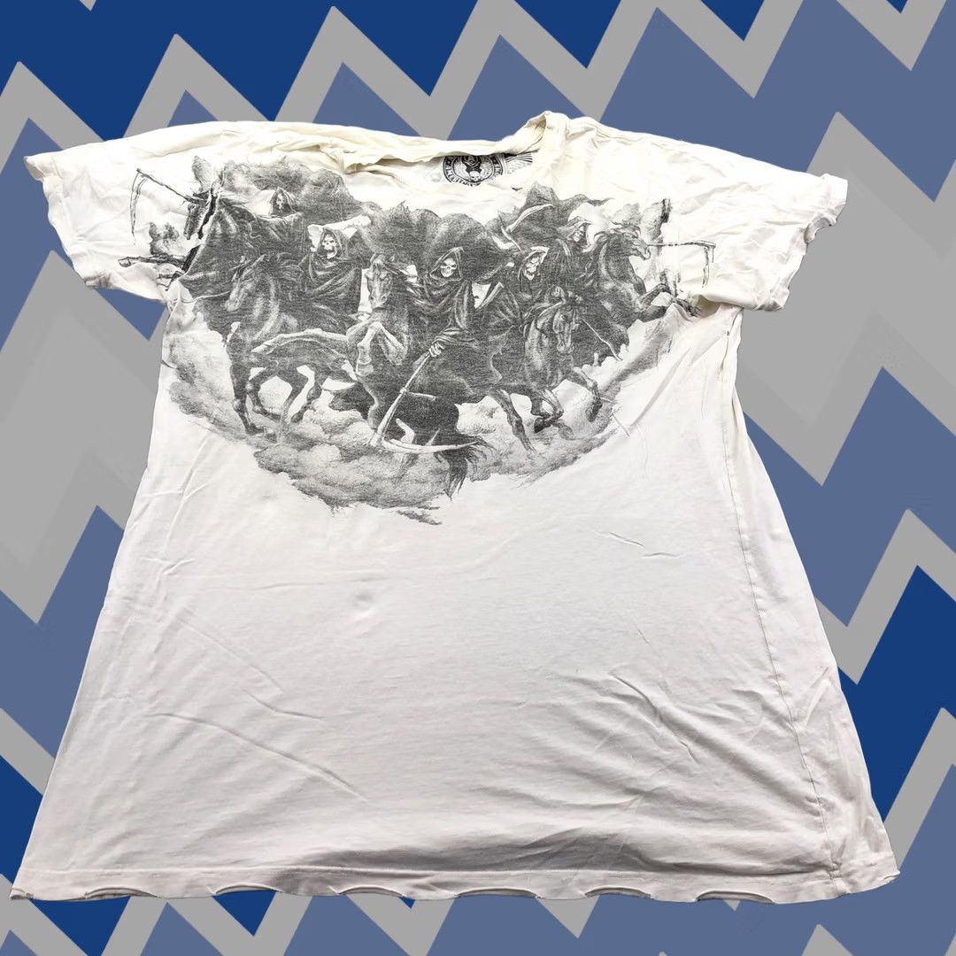 Affliction Shirt Mens 2XL White Grim Reaper Skull Horsemen Graphic Tee Made Usa, Men's (Size Xxl)