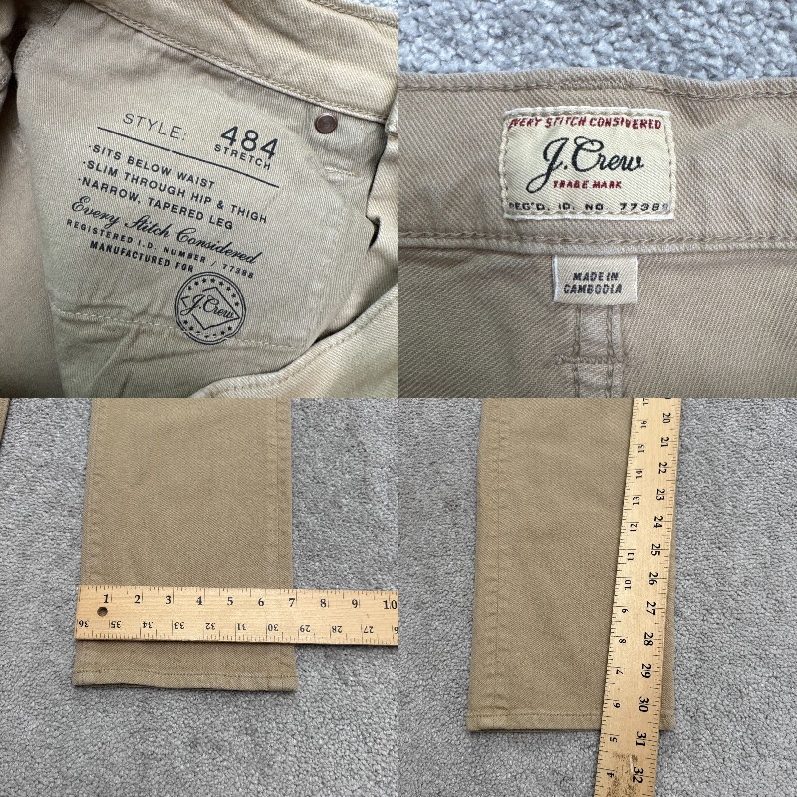 J.Crew J.CREW 484 Slim Fit Stretch Chino Pants Men 30x32 Khaki Brown Tapered Leg Preppy Mens Size US 30 / EU 46 - 8 Thumbnail