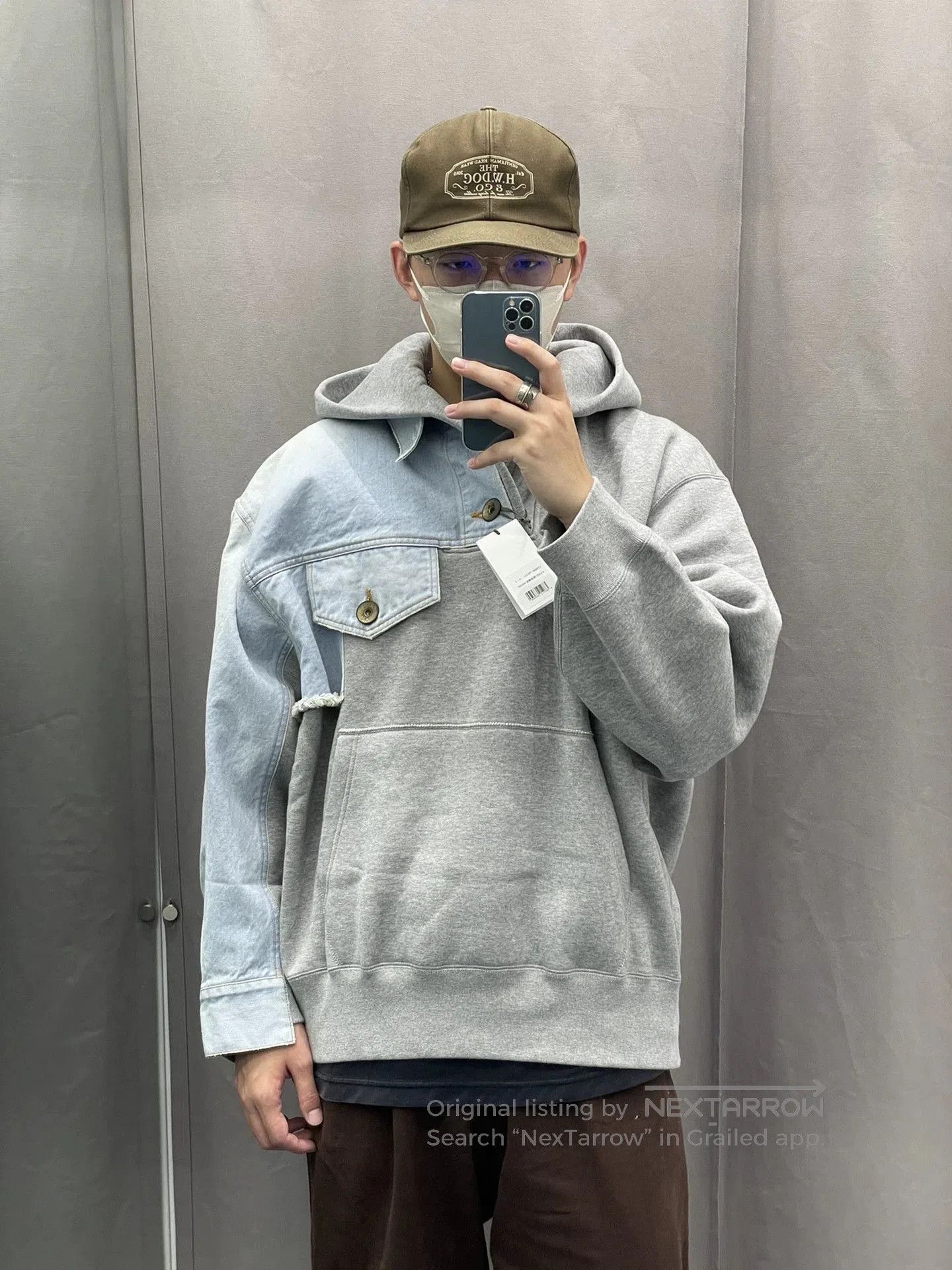 Kolor stylish black denim hoodie with blue patch. Size US M / EU 48-50 / 2 - 5 Thumbnail