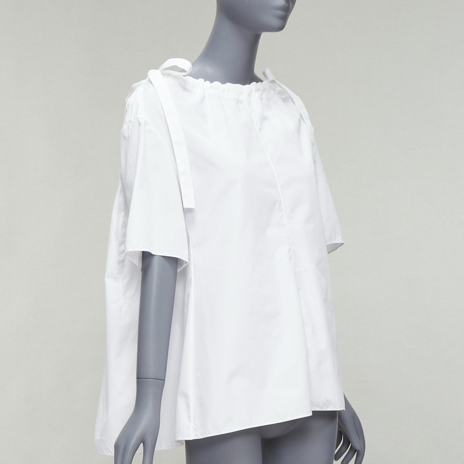 image of Marni White 100% Cotton Side Drawstring Collar Trapeze Top It38 Xs, Women's