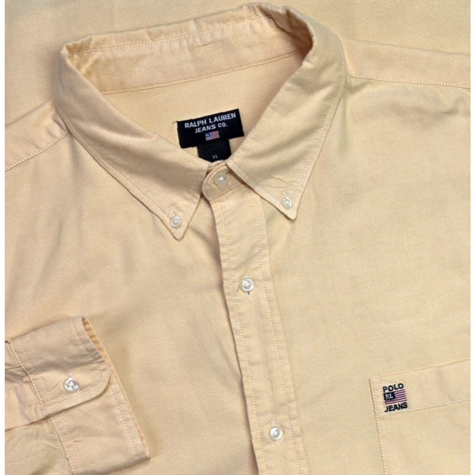 Ralph Lauren VTG Ralph Lauren Polo Jeans Co Button Up Shirt Cotton XL Yellow USA Flag Logo Vintage Classic Mens Button-Down Long Sleeve Casual Shirt Size US XL / EU 56 / 4 - 2 Thumbnail
