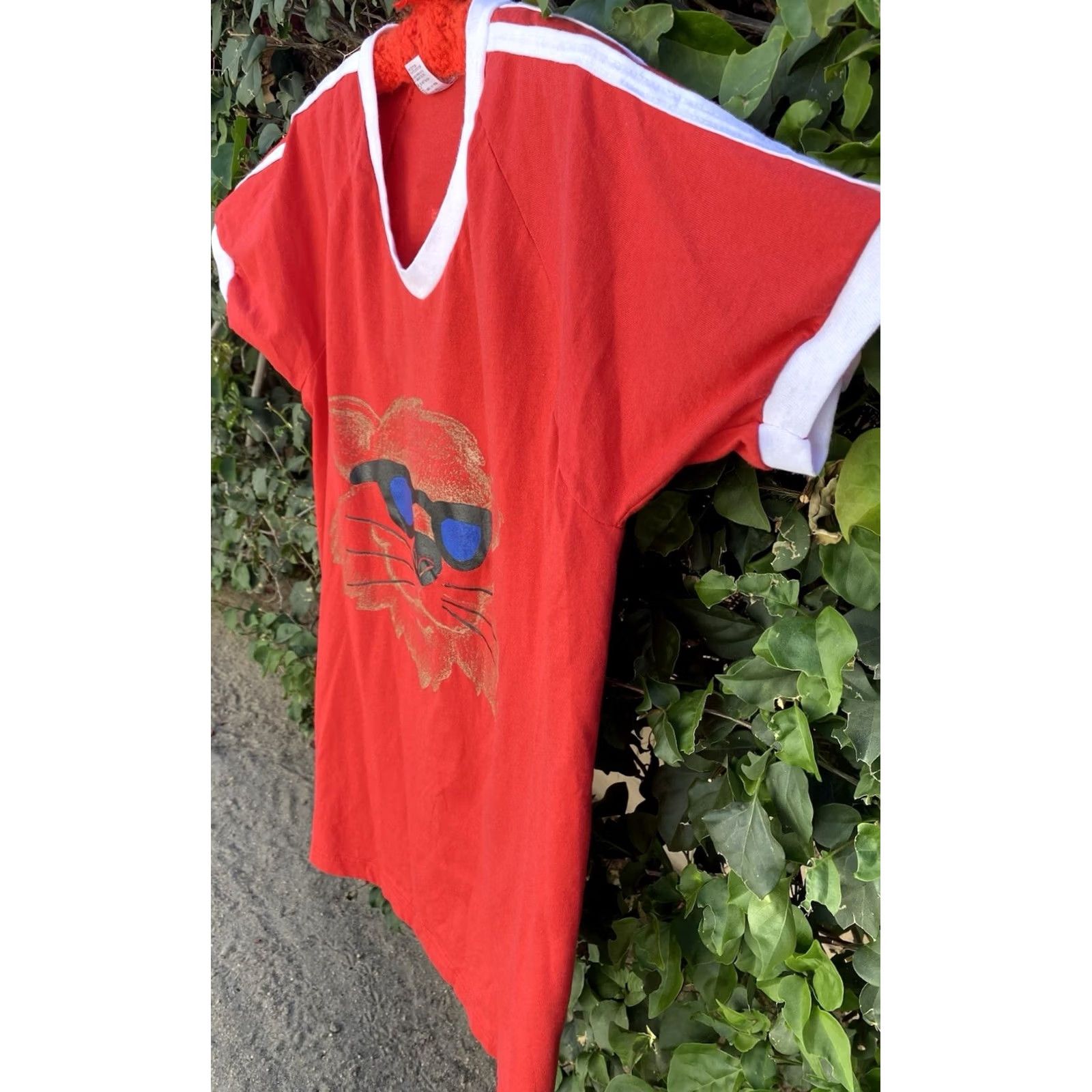 Augusta Sportswear VINTAGE Augusta Sportswear Cat Sunglasses Ringer Tee Red V Neck Stripe Graphic Shirt USA XL Men T-Shirt XS? Size US XL / EU 56 / 4 - 6 Thumbnail