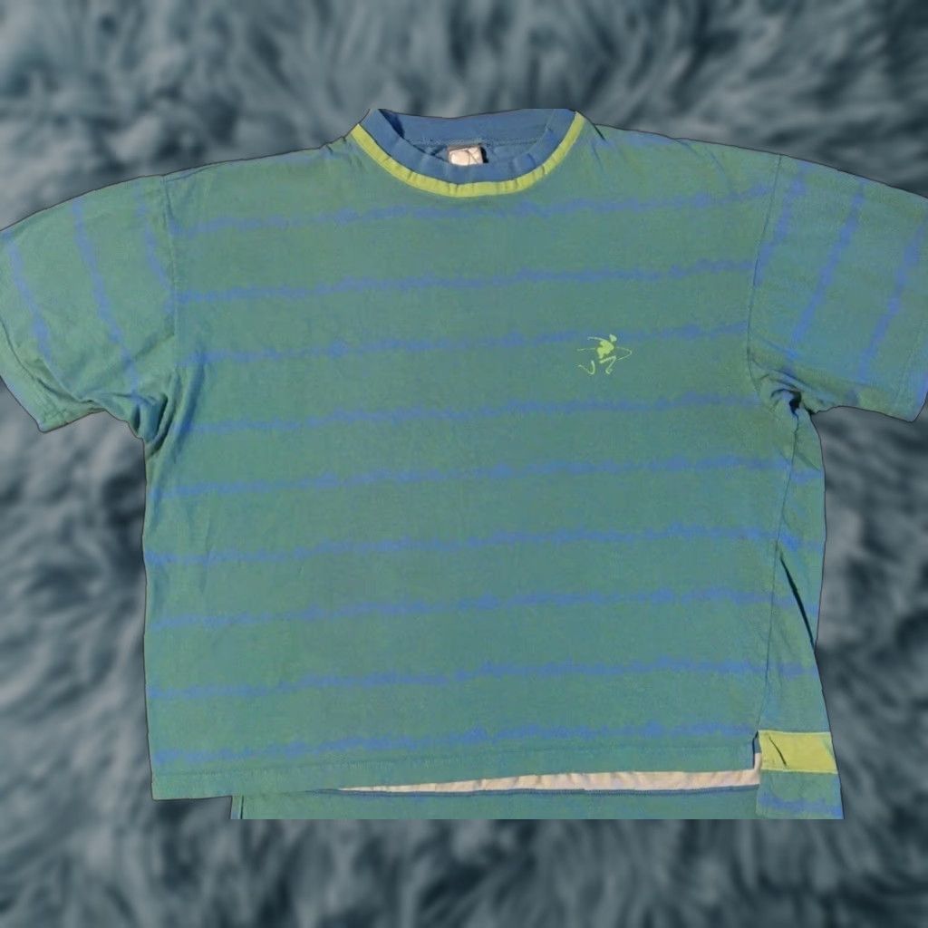 VINTAGE Ocean Pacific Abstract All Over Print Shirt XL Boxy Surf Skate Grunge 90s OP Ocean Pacific T-Shirt Green Blue Quiksilver Beach Water Mens