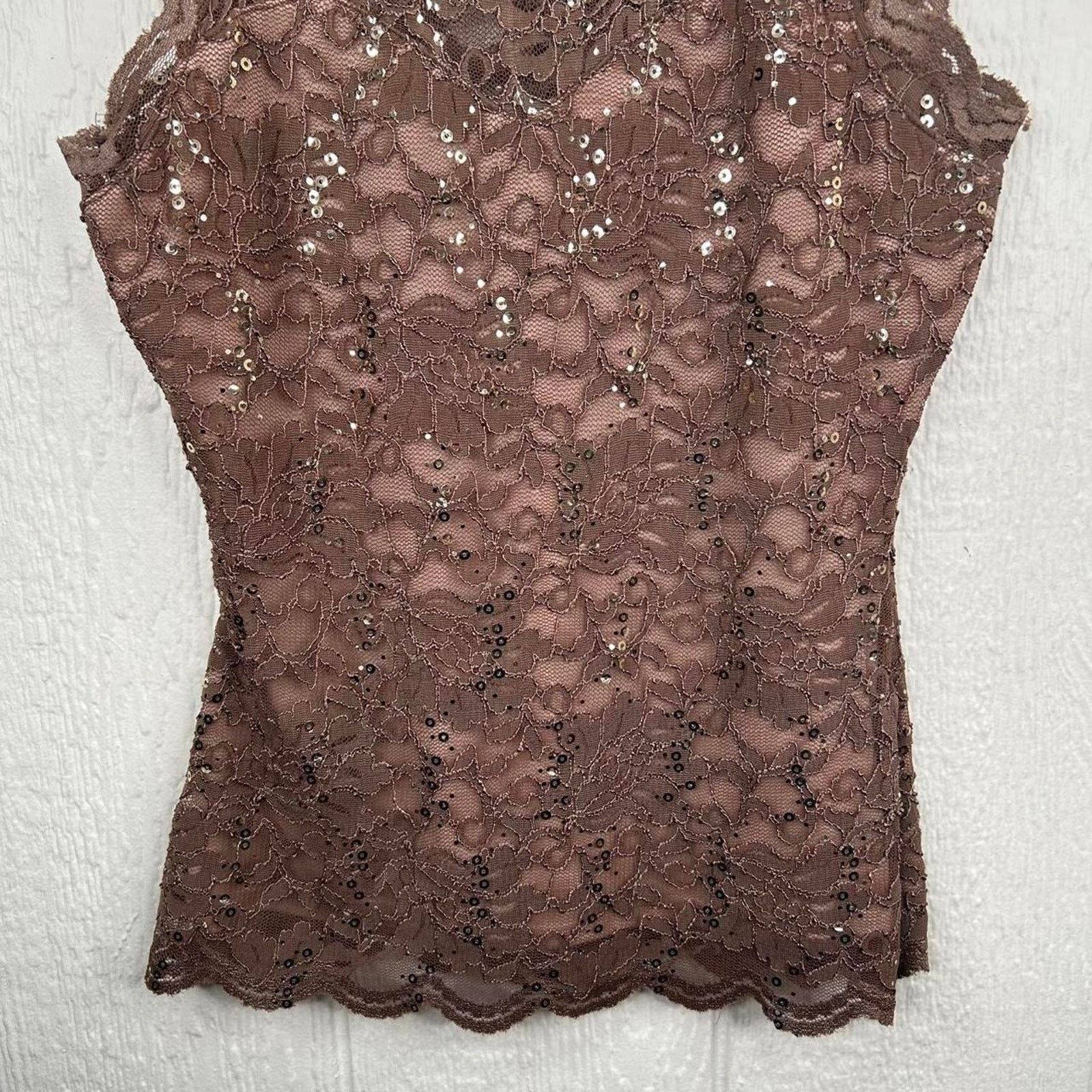 Boston Proper Vintage 90’s Brown Sparkly Lace Halter Going Out Top Small Size S / US 4 / IT 40 - 3 Thumbnail