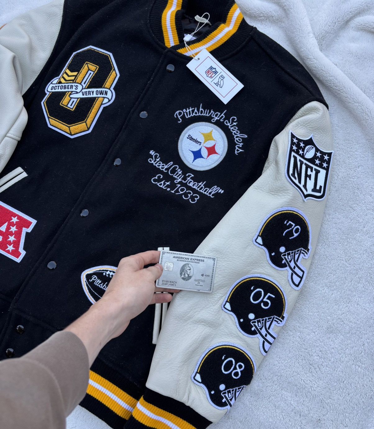 NFL × October's Very Own OVO x NFL Pittsburg Steelers Black Varsity Jacket Size US M / EU 48-50 / 2 - 2 Thumbnail