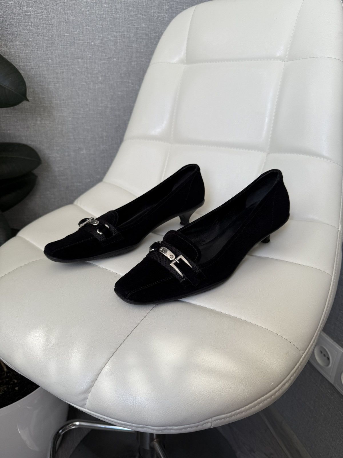 Prada Prada Kitten Heel Pumps Silver Buckle Black Suede Flats Size US 6.5 / IT 36.5 - 1 Thumbnail