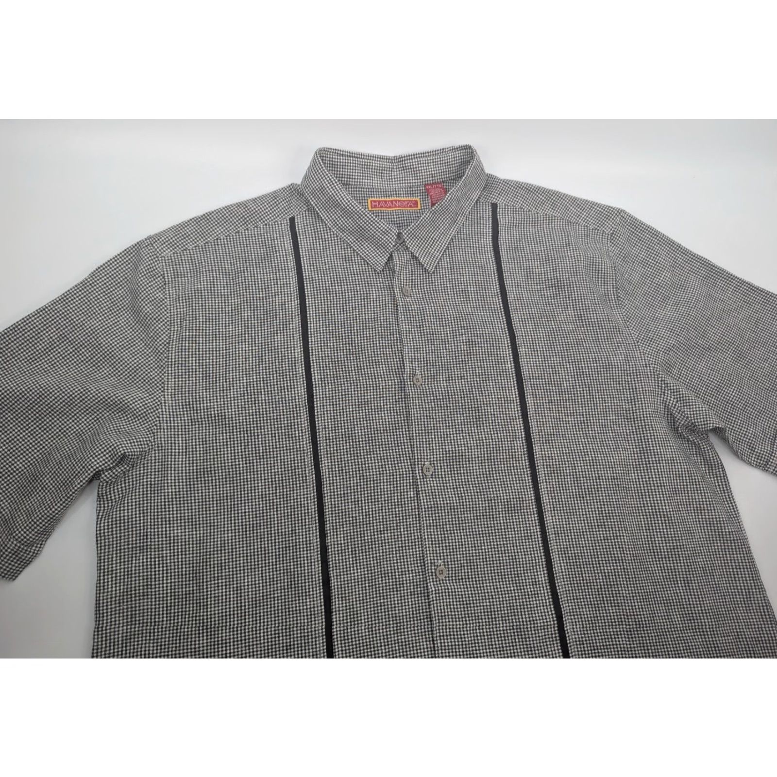 Vintage Havanera Linen Cotton Shirt Men's 2XL Gray Checkered Panel Stripe Casual Cuban Shirt Size US XXL / EU 58 / 5 - 2 Thumbnail