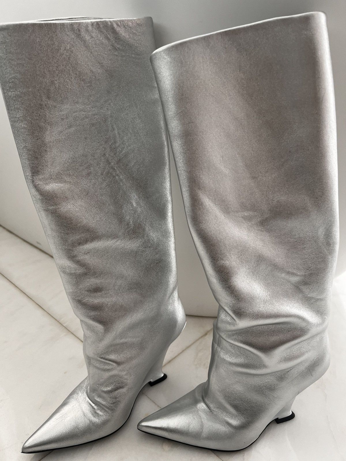 Japanese Brand Knee high wedge silver boots Size US 6.5 / IT 36.5 - 3 Thumbnail