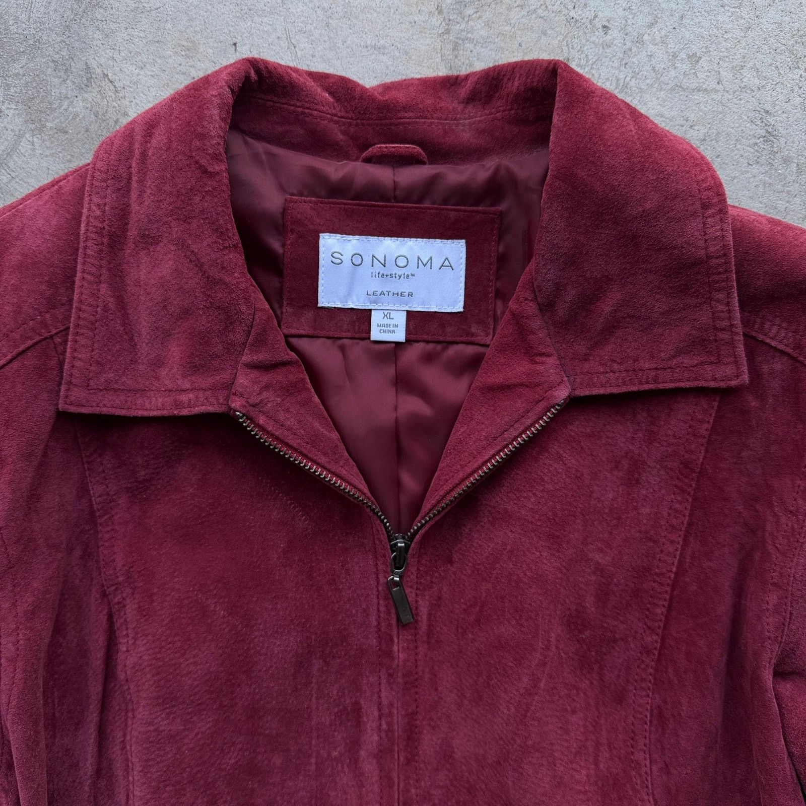 Sonoma Y2K Sonoma Suede Leather Jacket Womens XL Burgundy Moto Boho Size XL / US 12-14 / IT 48-50 - 2 Thumbnail