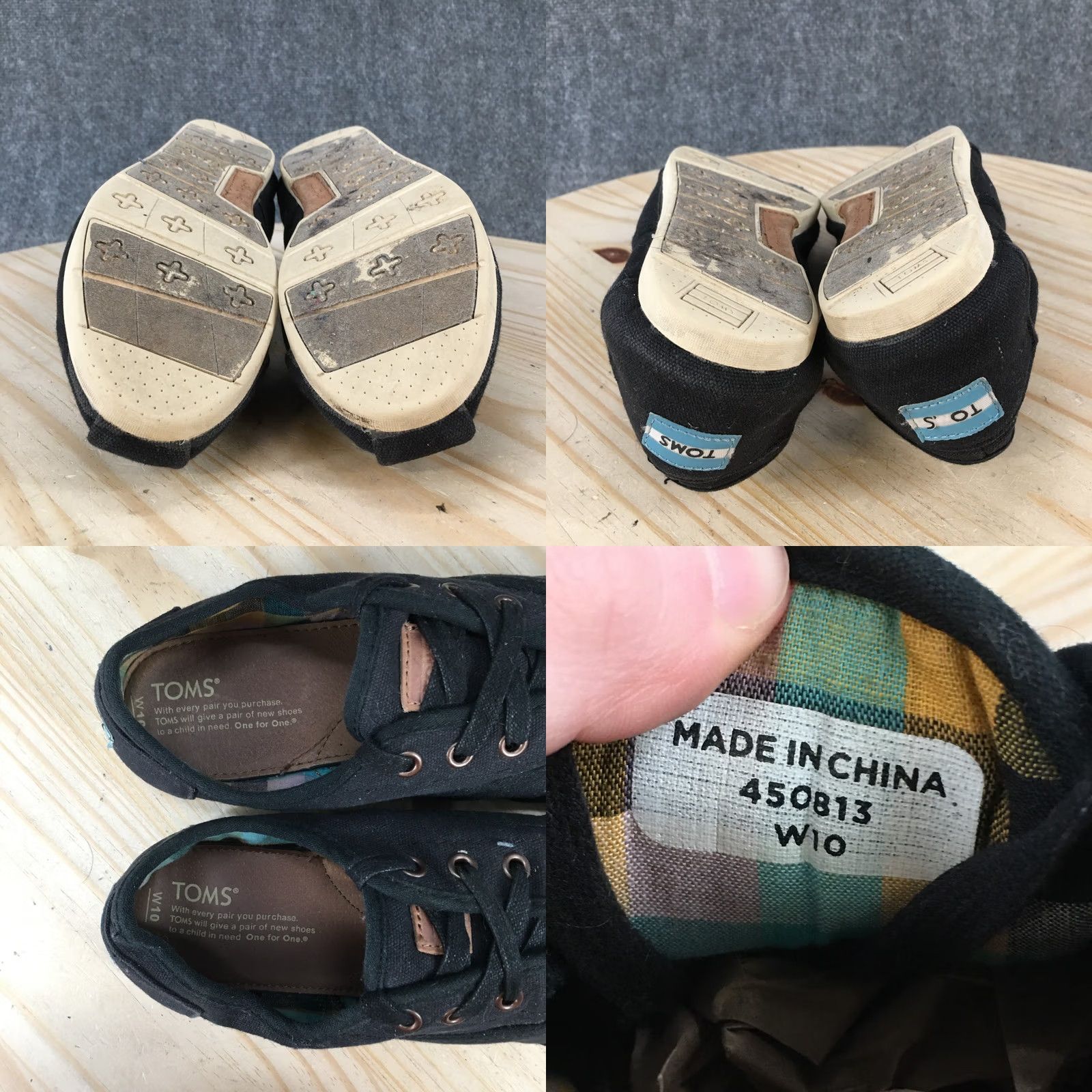 Toms TOMS Shoes Womens 10 Casual Comfort Low Top Sneakers Black Fabric Flats Lace Up Shoes Size L / US 10 / IT 46 - 9 Thumbnail