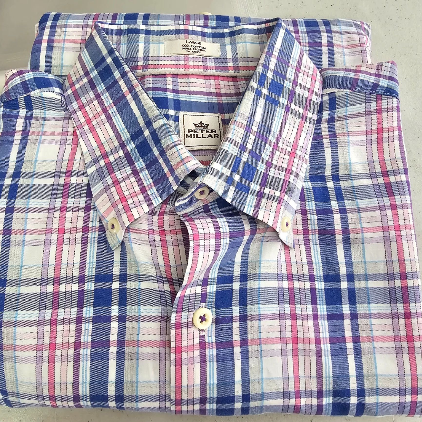 Peter Millar VINTAGE Peter Millar Shirt Mens Large Pink Blue Check Casual Cotton Woven Long Sleeve Size US L / EU 52-54 / 3 - 2 Thumbnail