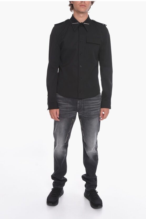Bottega Veneta WOOL-GRAIN-DE-POUDRE MILITARY SHIRT WITH TRIANGLE DETAIL Size US XL / EU 56 / 4 - 4 Thumbnail