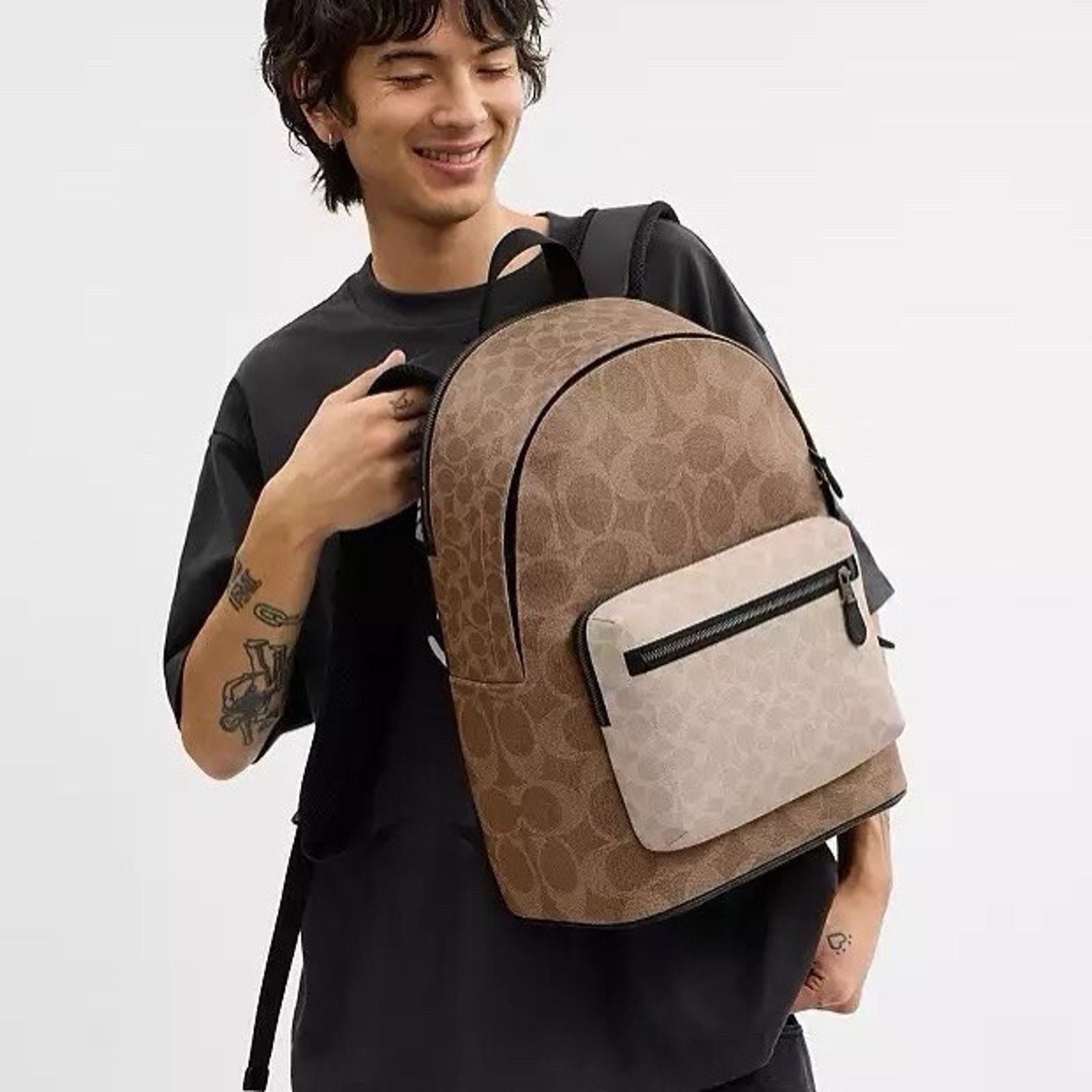 Coach NWT Coach Men’s West Backpack Signature CAB59 Sand/Tan Size ONE SIZE - 6 Thumbnail