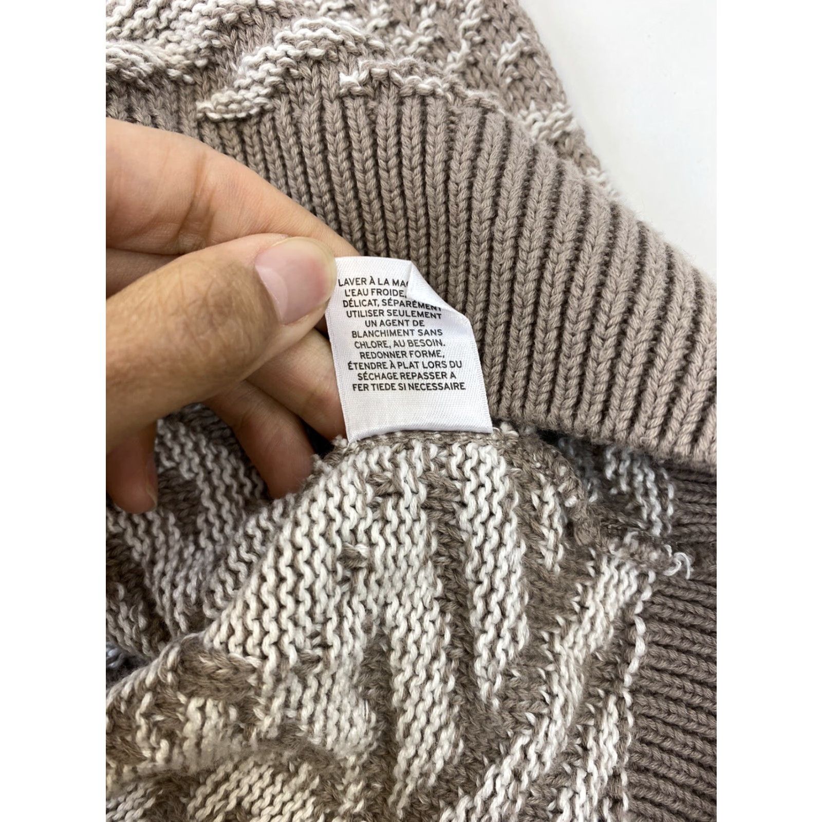 Vintage Sun & Shadow Sweater Womens Medium Tan White Knit Beige Pullover Tunic Size M / US 6-8 / IT 42-44 - 7 Thumbnail