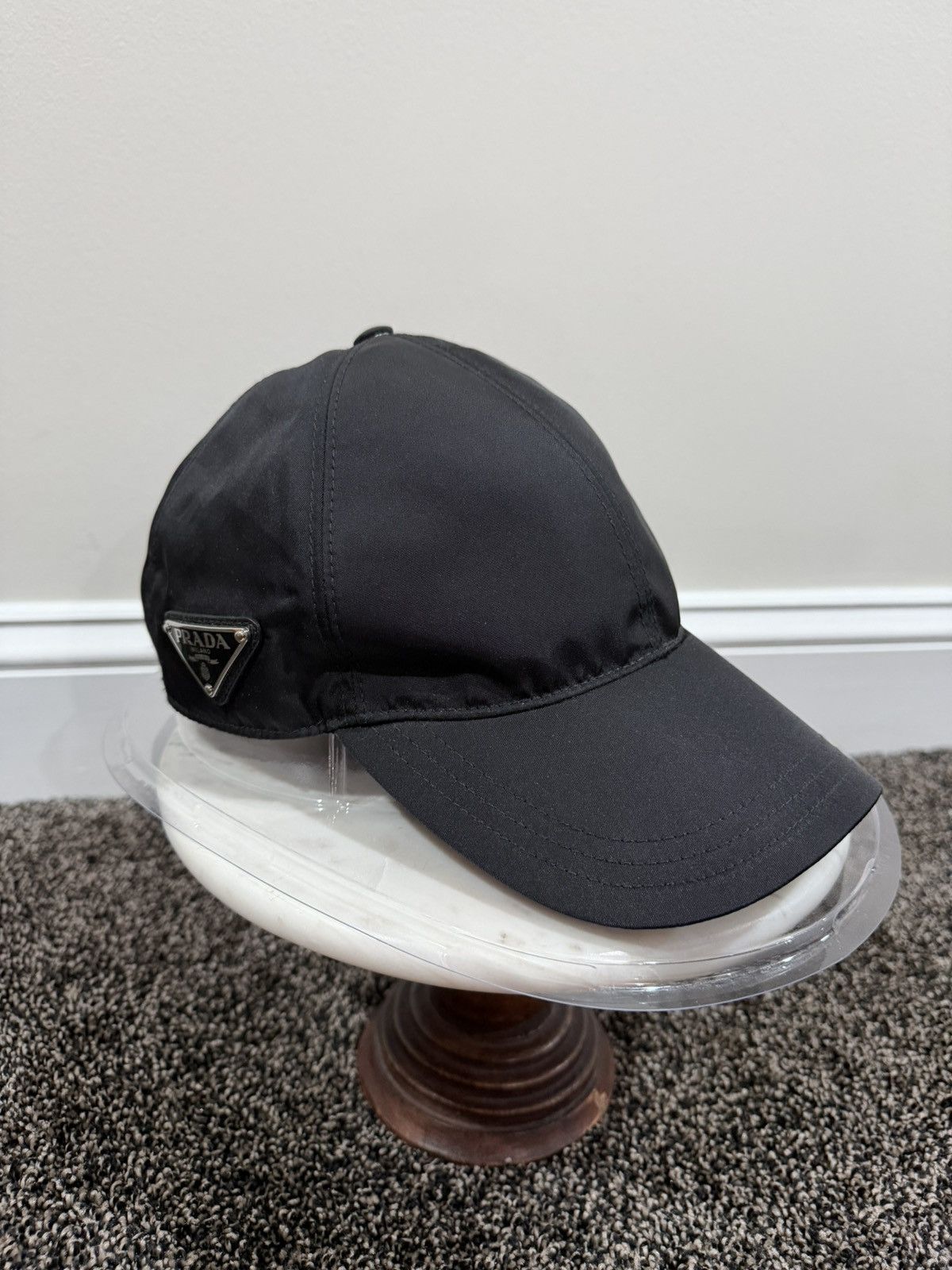 Prada: Tessuto Logo Triangle Nylon Baseball Cap (Black) Prada Prada Nylon Baseball Cap Tessuto Center Triangle Logo  main image 4