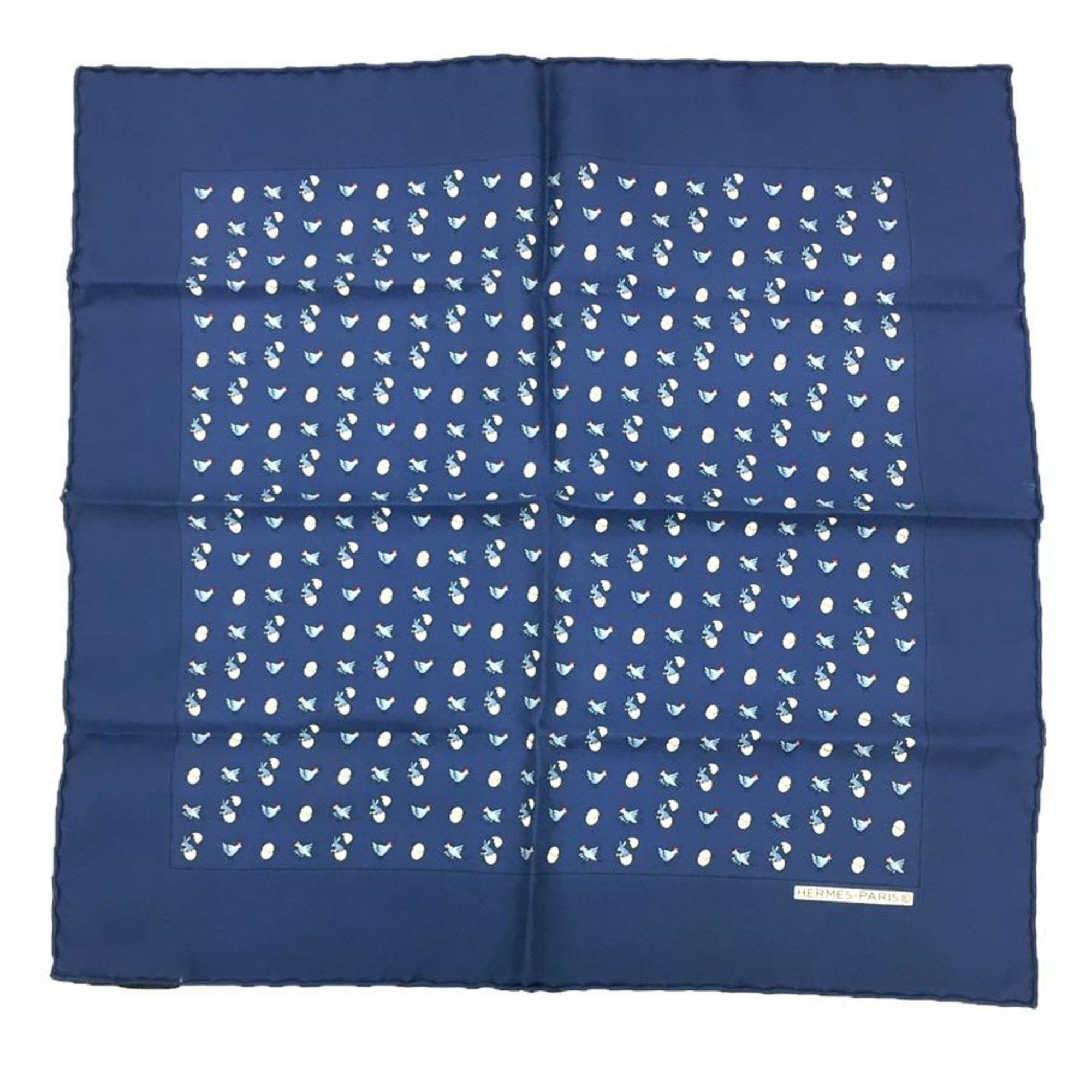 Hermes Hermes Pocket Square Scarf Muffler POCHETTE TWILL Carre Chicken Egg Rabbit Pattern 100% Silk Blue Neckerchief Bandana Men's Size ONE SIZE - 1 Thumbnail