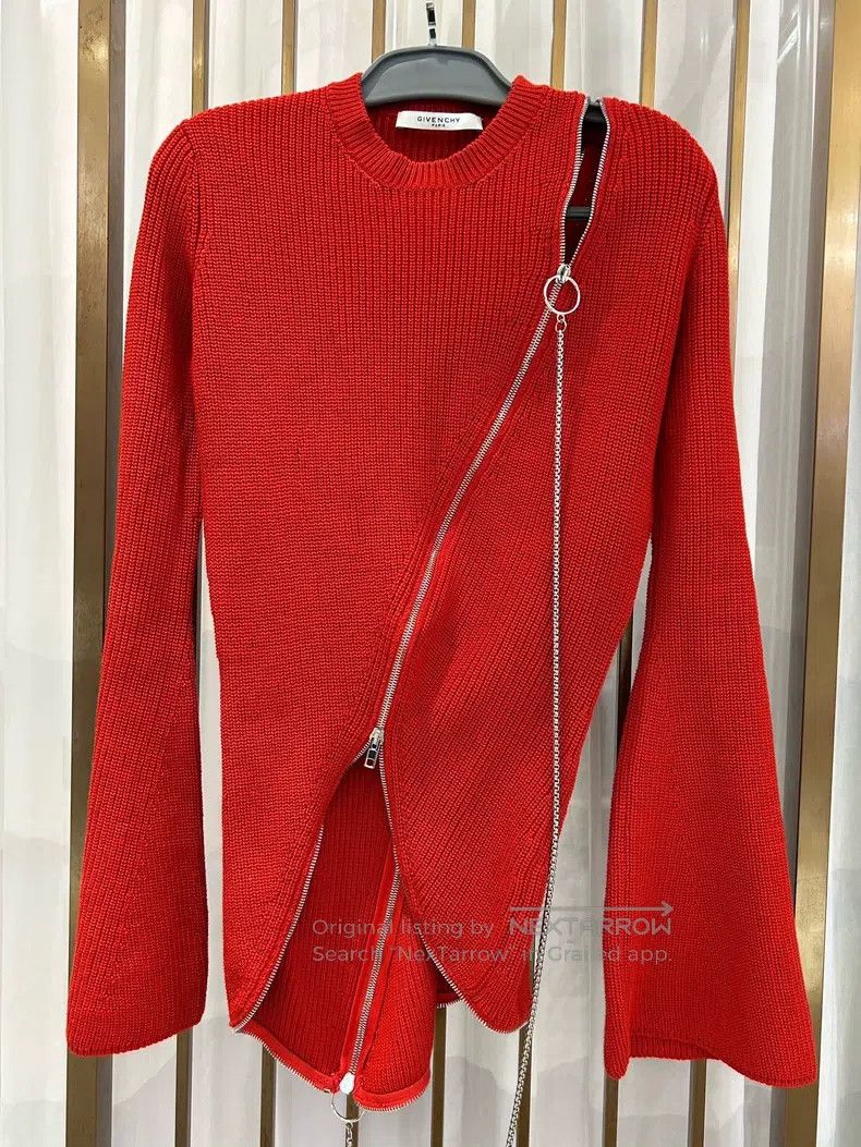 Givenchy Givenchy Red and Silver Dual-Zip Irregular Knit Sweater Size US M / EU 48-50 / 2 - 2 Thumbnail