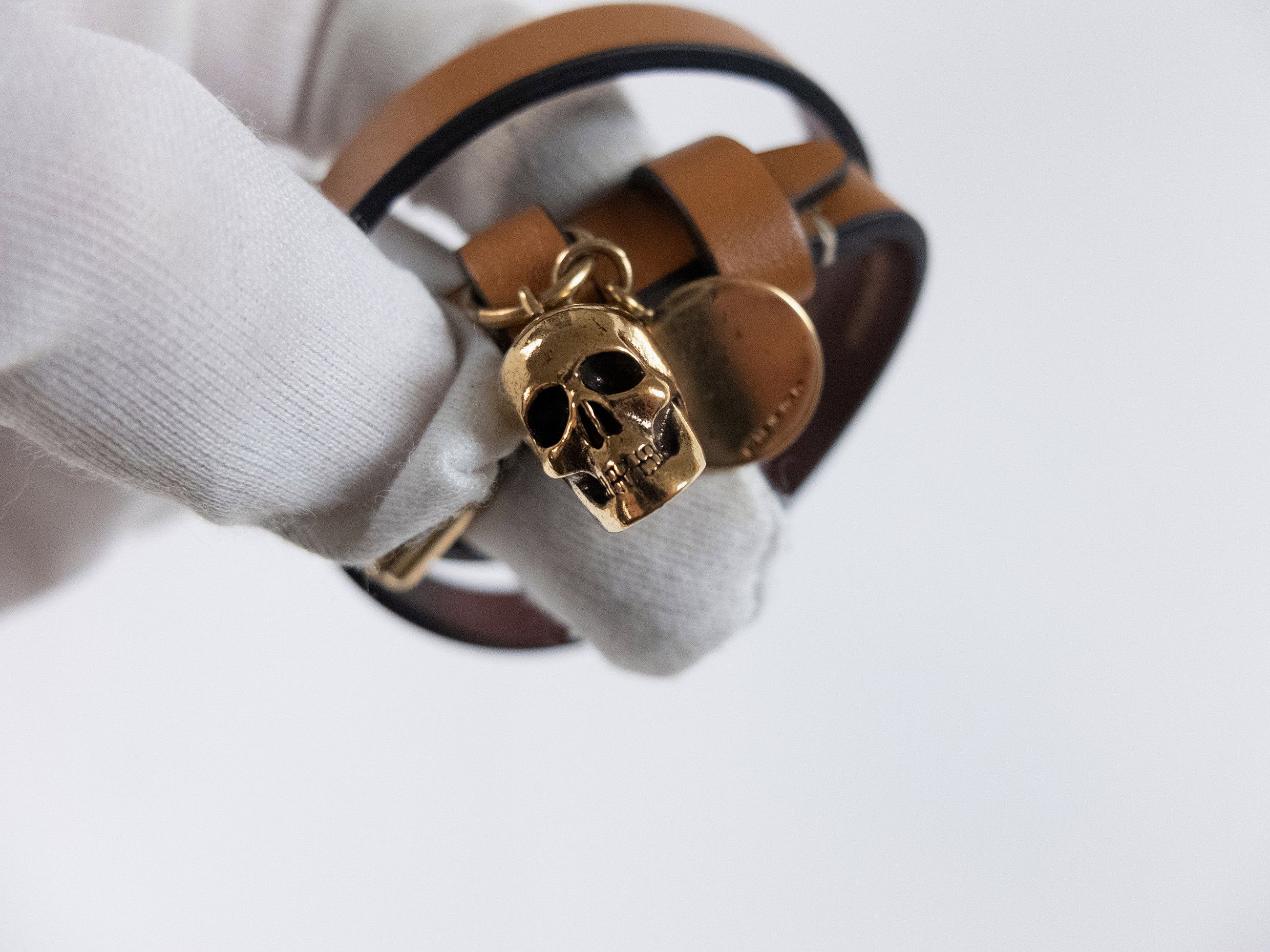 Alexander McQueen ALEXANDER MCQUEEN brown double wrap leather skull bracelet q Size ONE SIZE - 3 Thumbnail