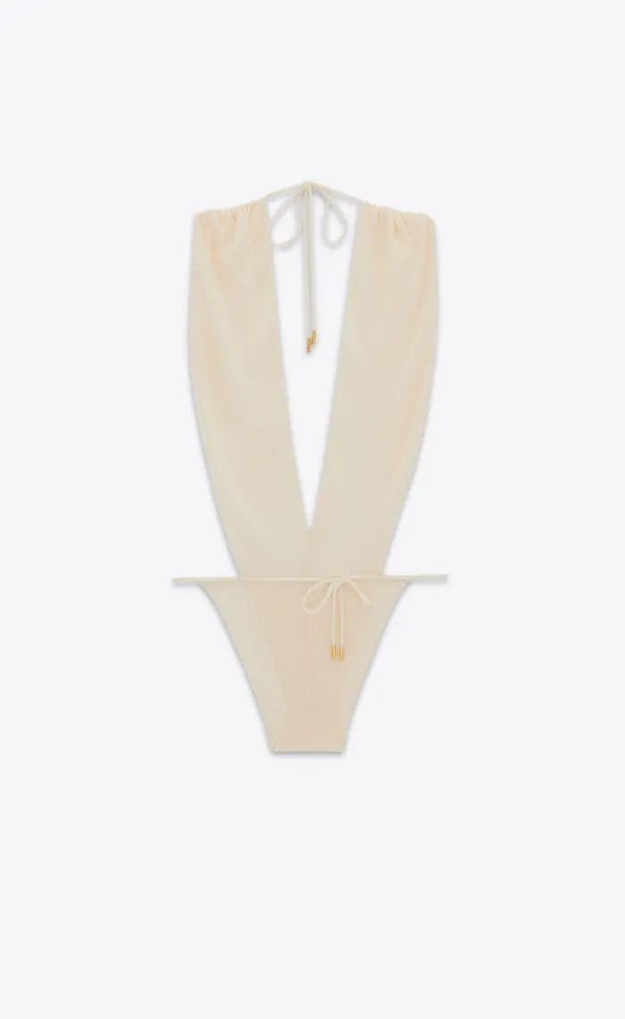 Saint Laurent Paris oc11z1125 783544 Backless V-Halter Bodysuit in Beige Size M / US 6-8 / IT 42-44 - 1 Thumbnail