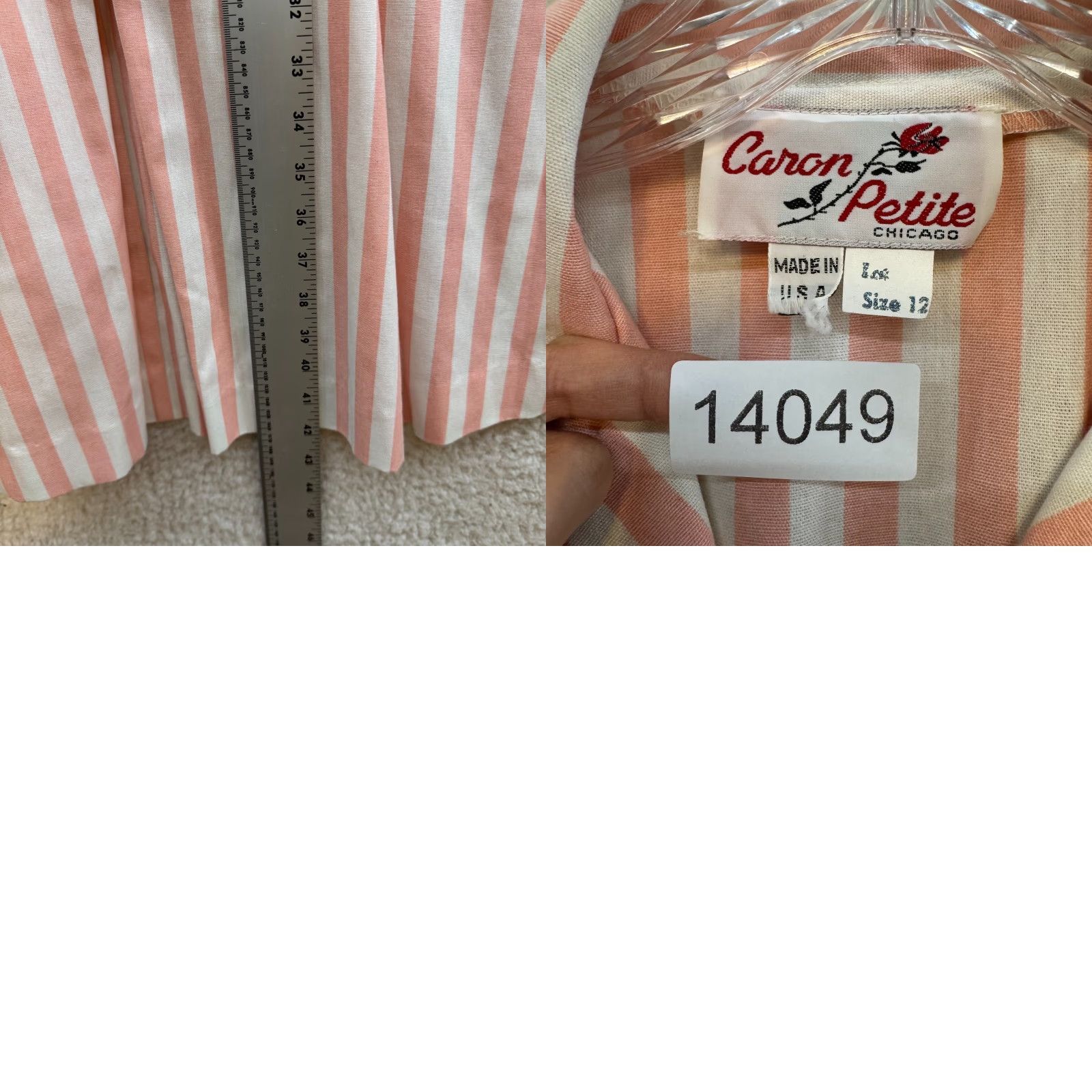 Pinko VINTAGE 1960s Dress Large 12 Salmon Pink Vertical Striped Rockabilly Caron Brand Womens Size XL / US 12-14 / IT 48-50 - 8 Thumbnail