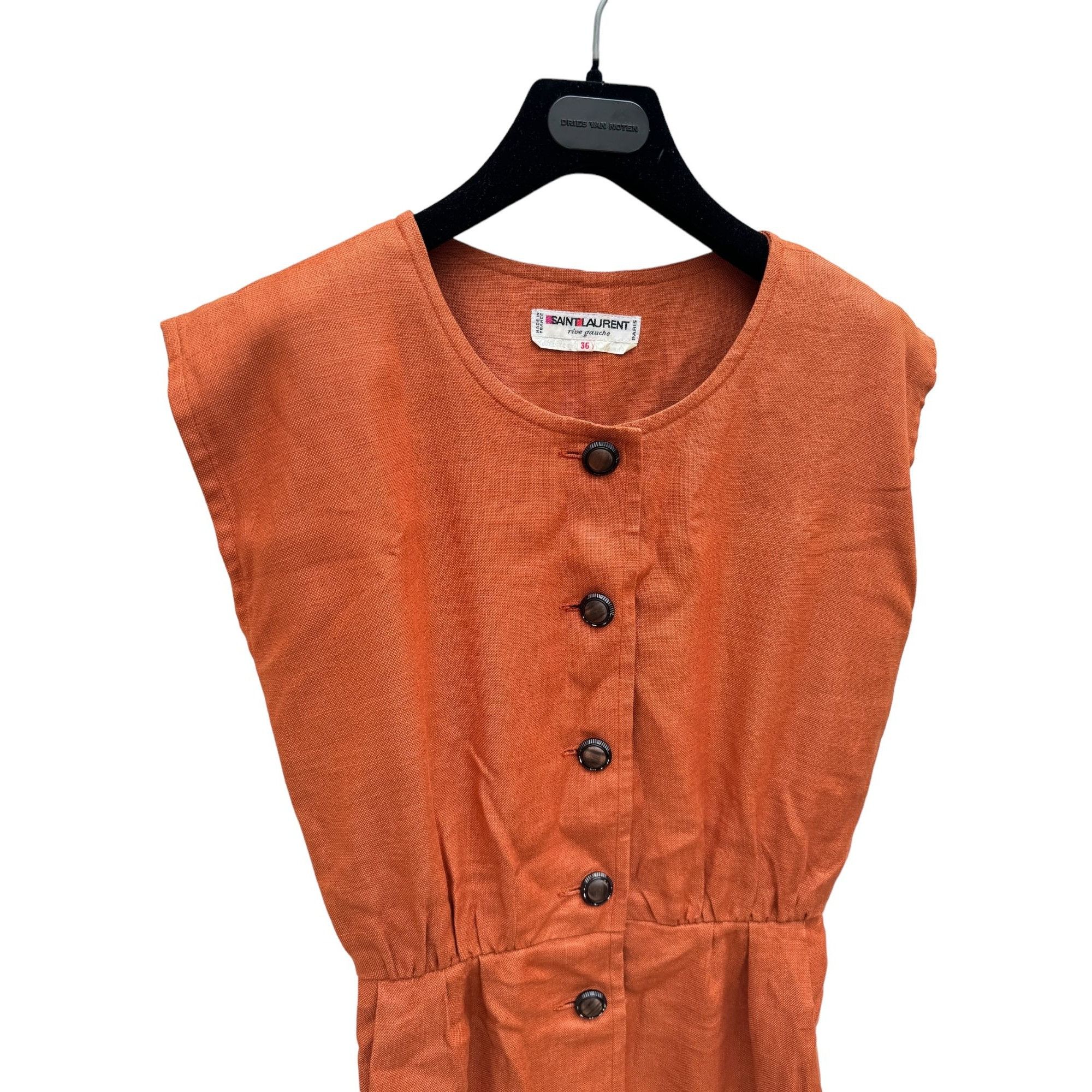 Saint Laurent Paris 1970S Orange Linen Cotton Buttoned Dress Size M / US 6-8 / IT 42-44 - 2 Thumbnail